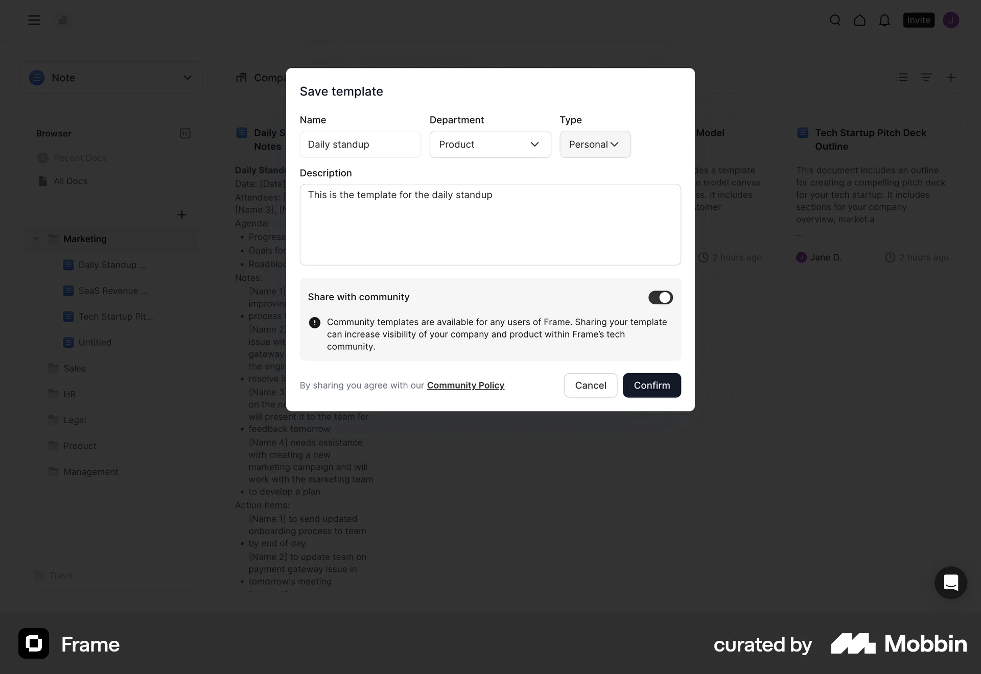 Frame Web Save screen