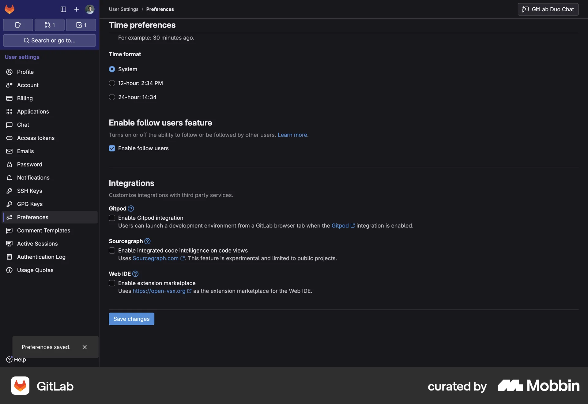 GitLab Web Dark Mode screen