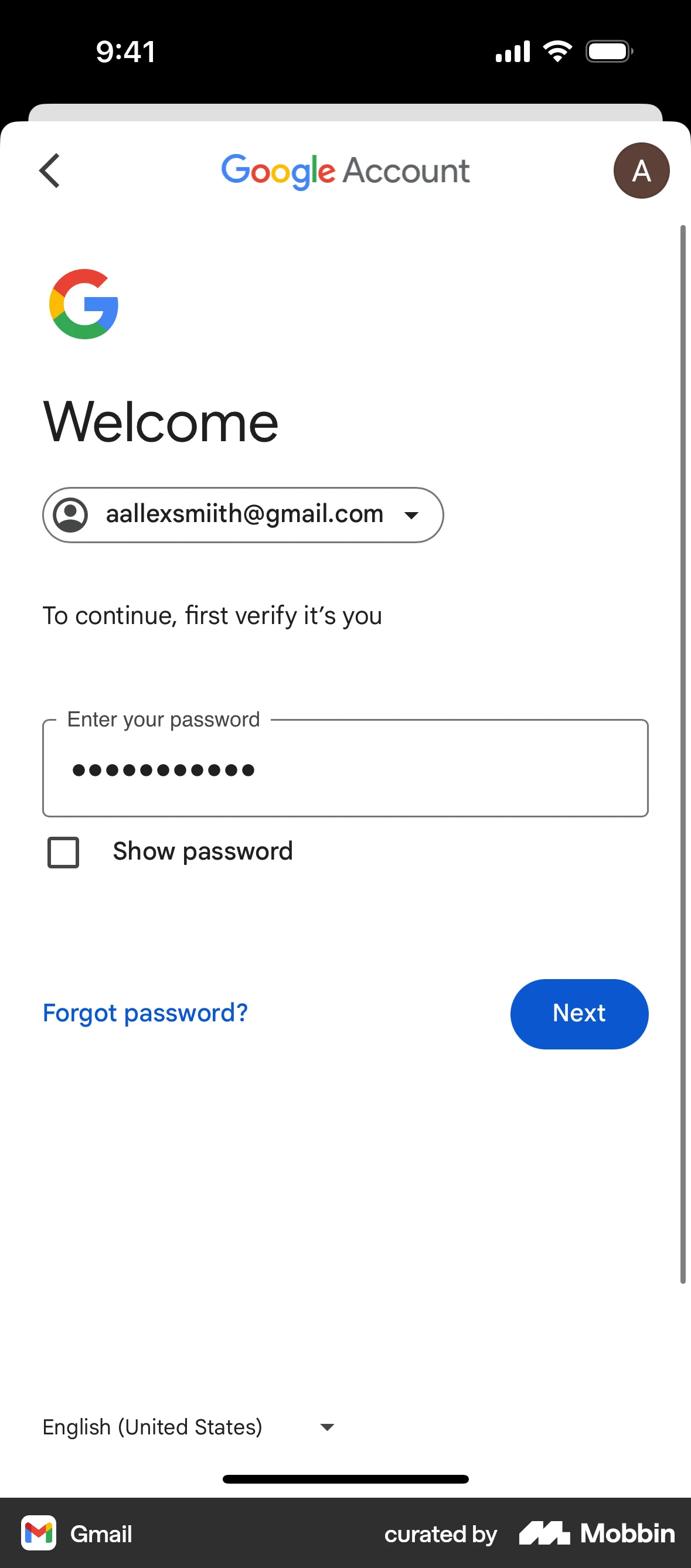 Gmail iOS Forgot Password screen