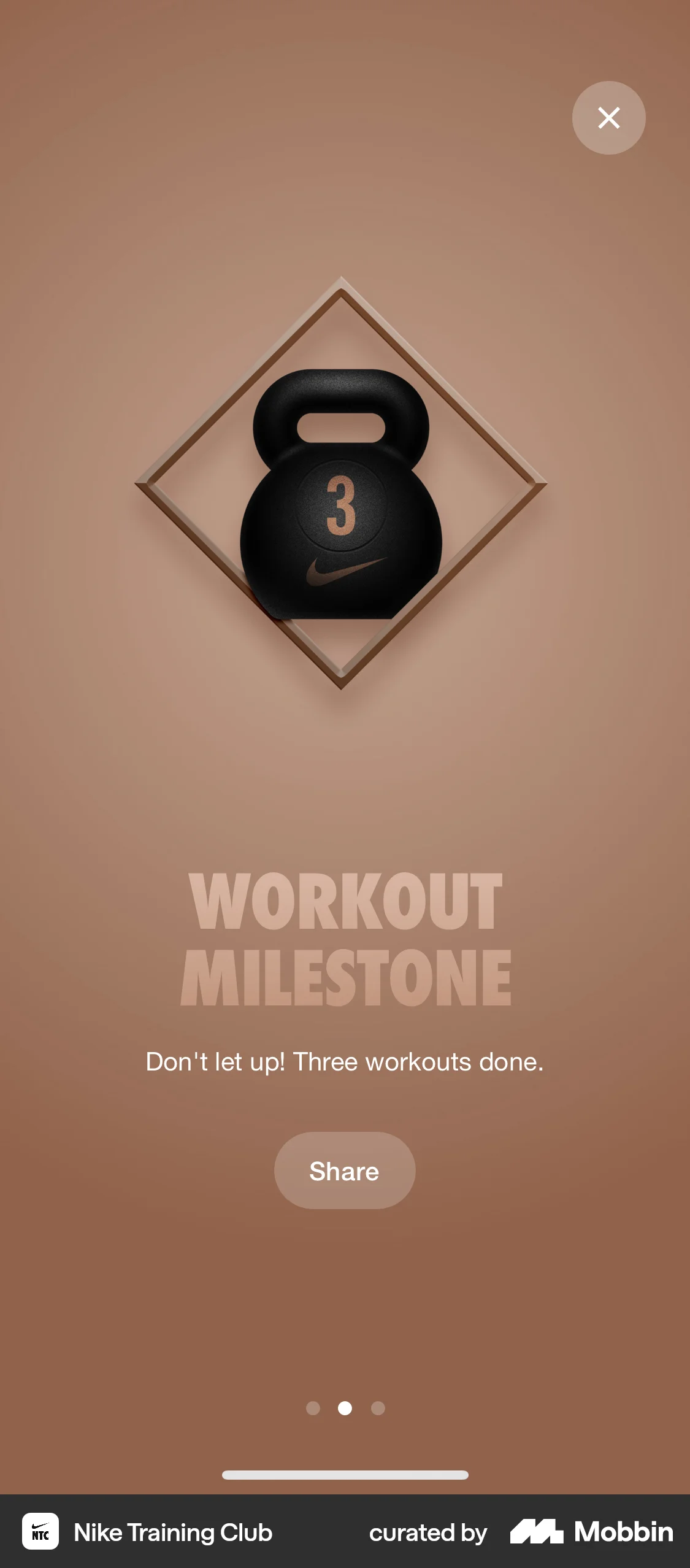 Nike Training Club iOS Achievements & Awards screen