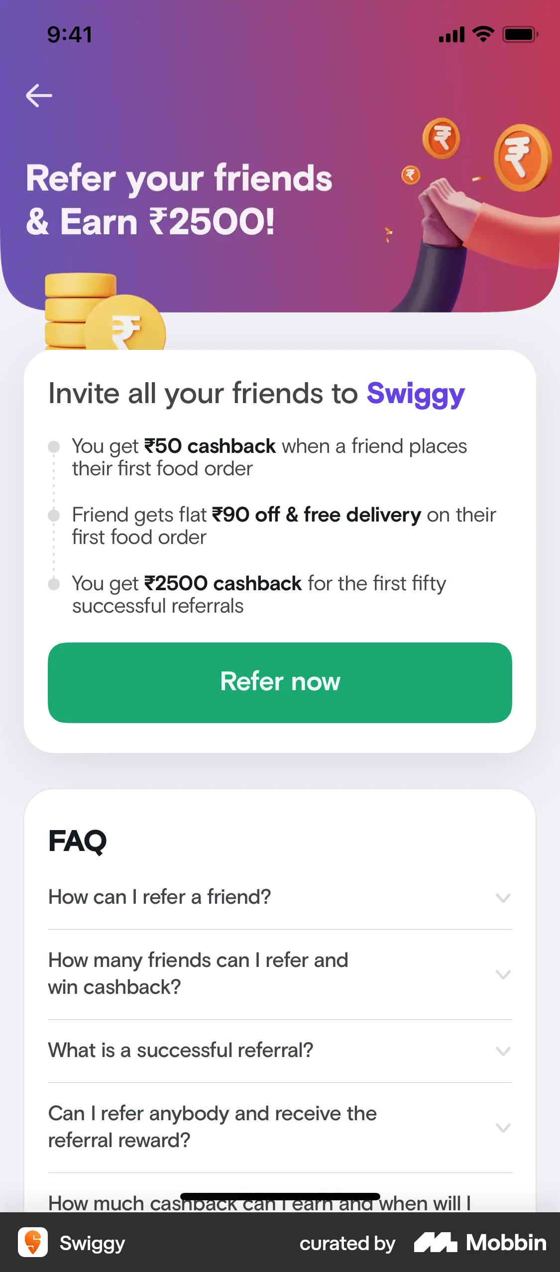 Swiggy iOS Invite & Refer Friends screen