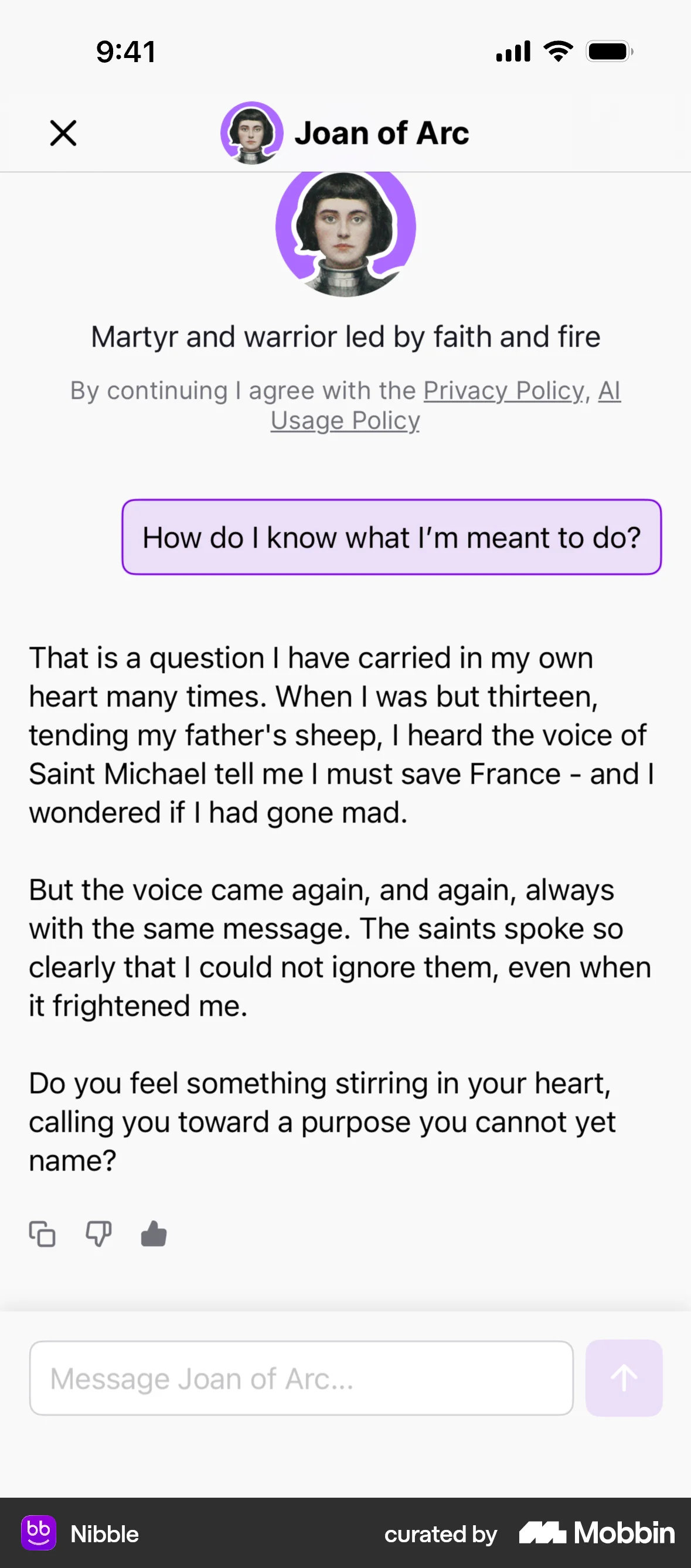 Nibble iOS Feedback screen