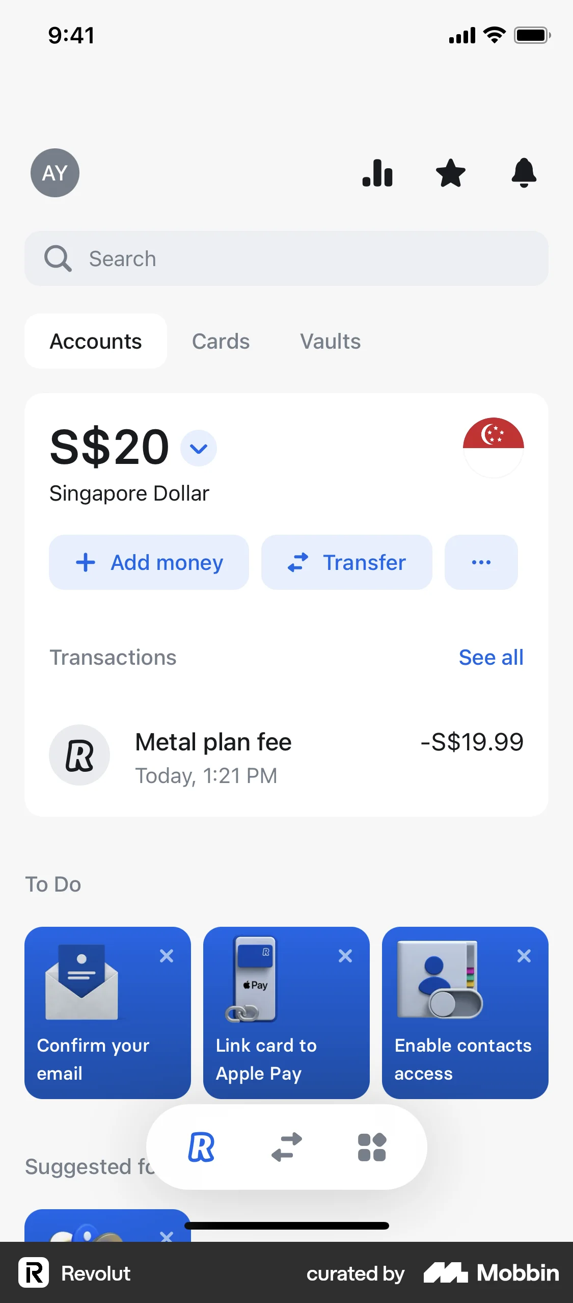 Revolut iOS Home screen