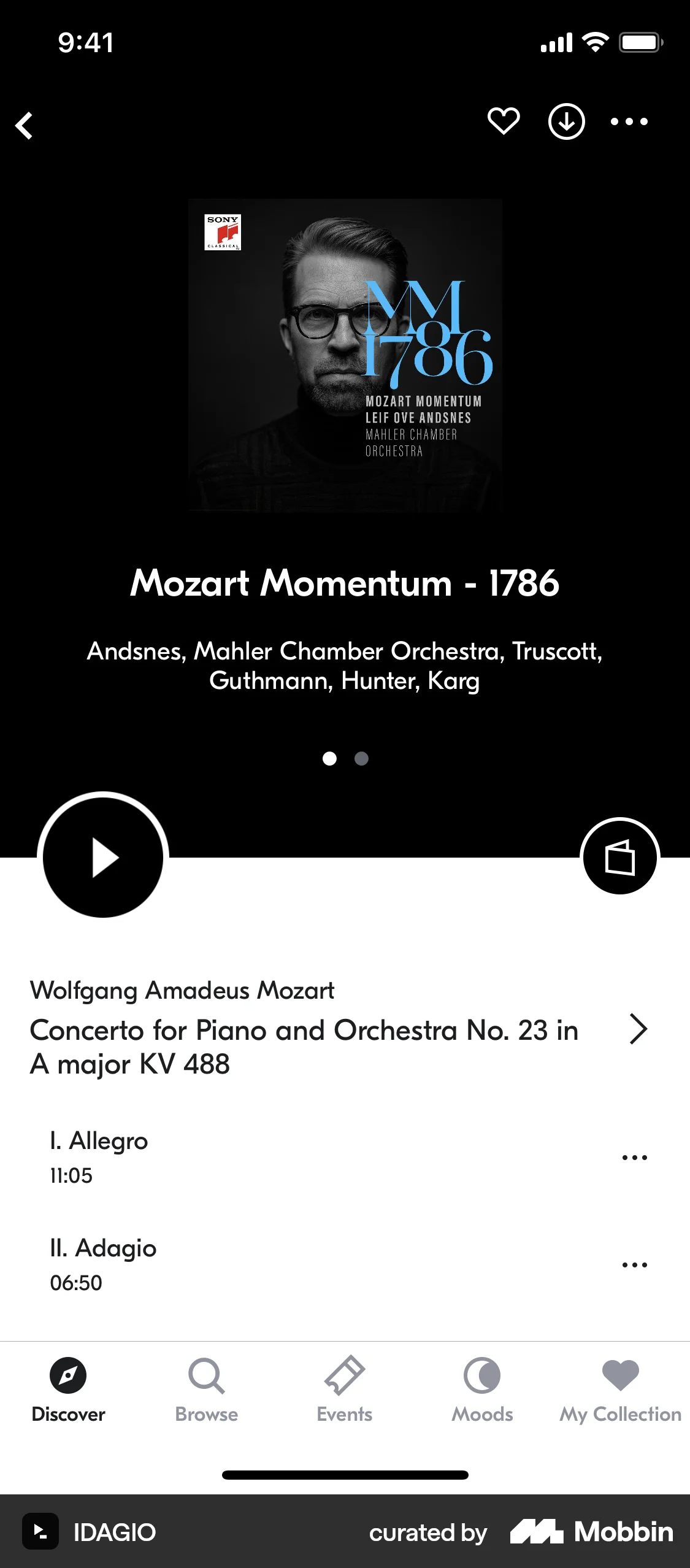 IDAGIO iOS Playlists screen