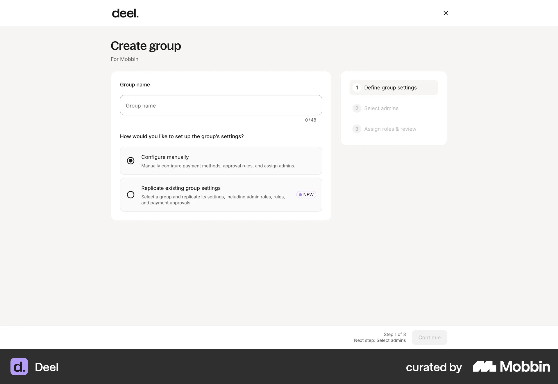 Deel Web Wizard UI screen