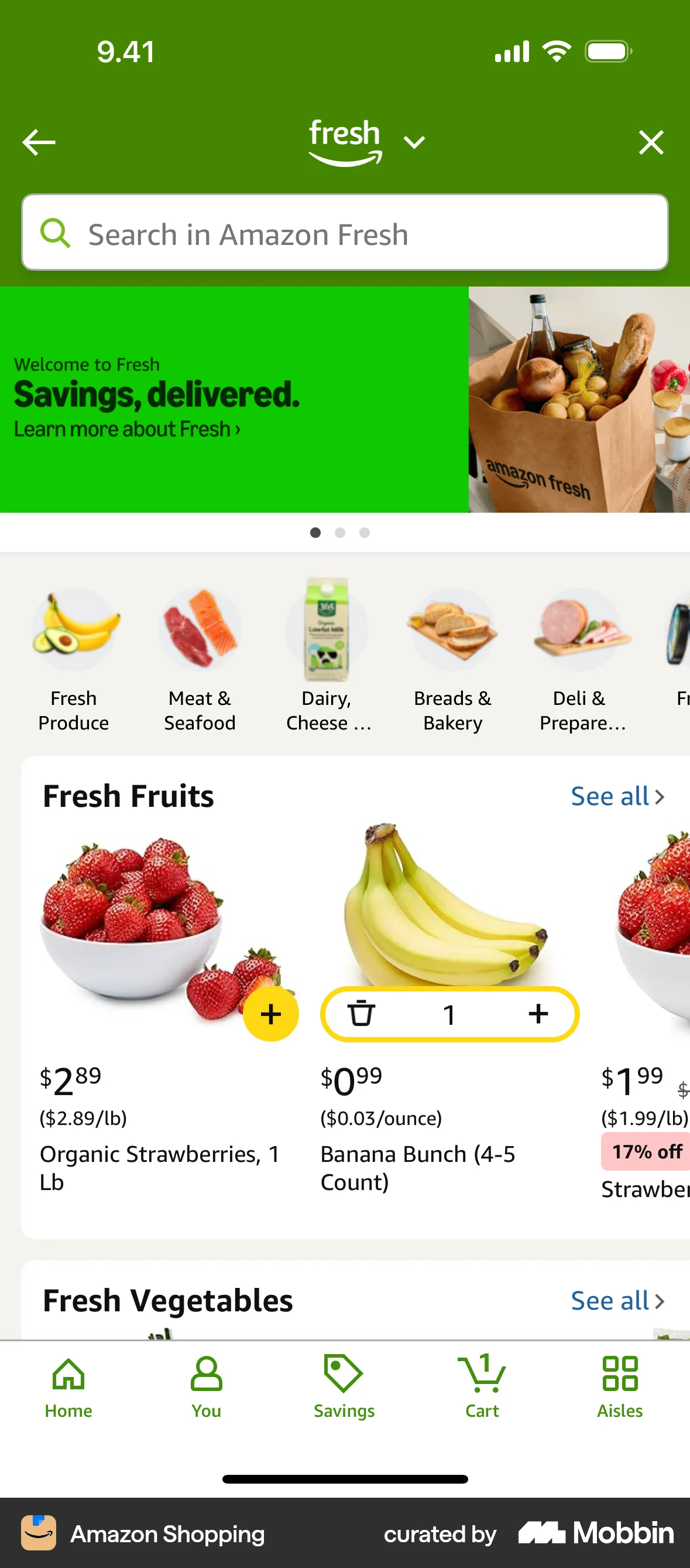 Amazon Shopping iOS screen containing Stepper UI element