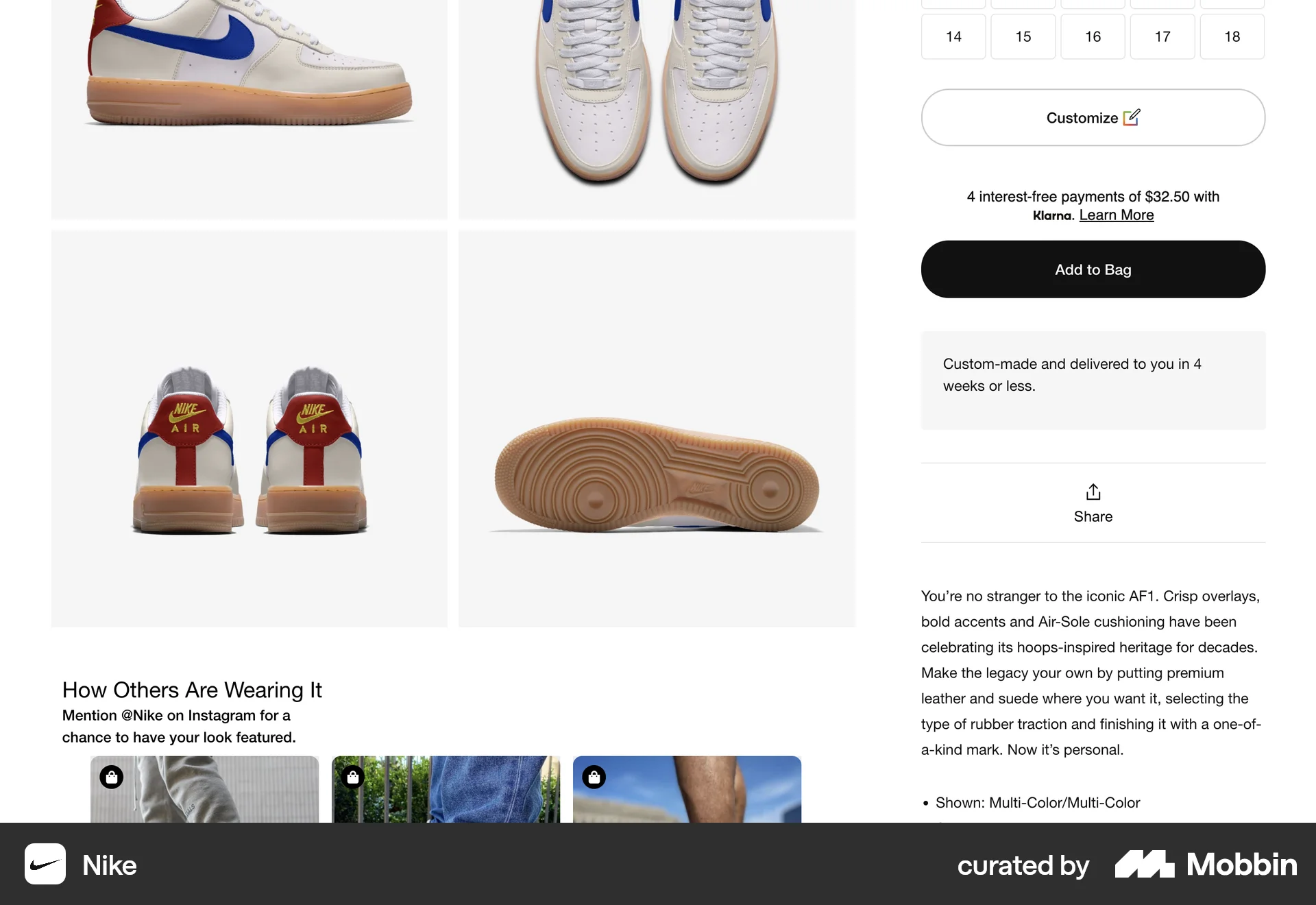 Nike Web Product Detail screen