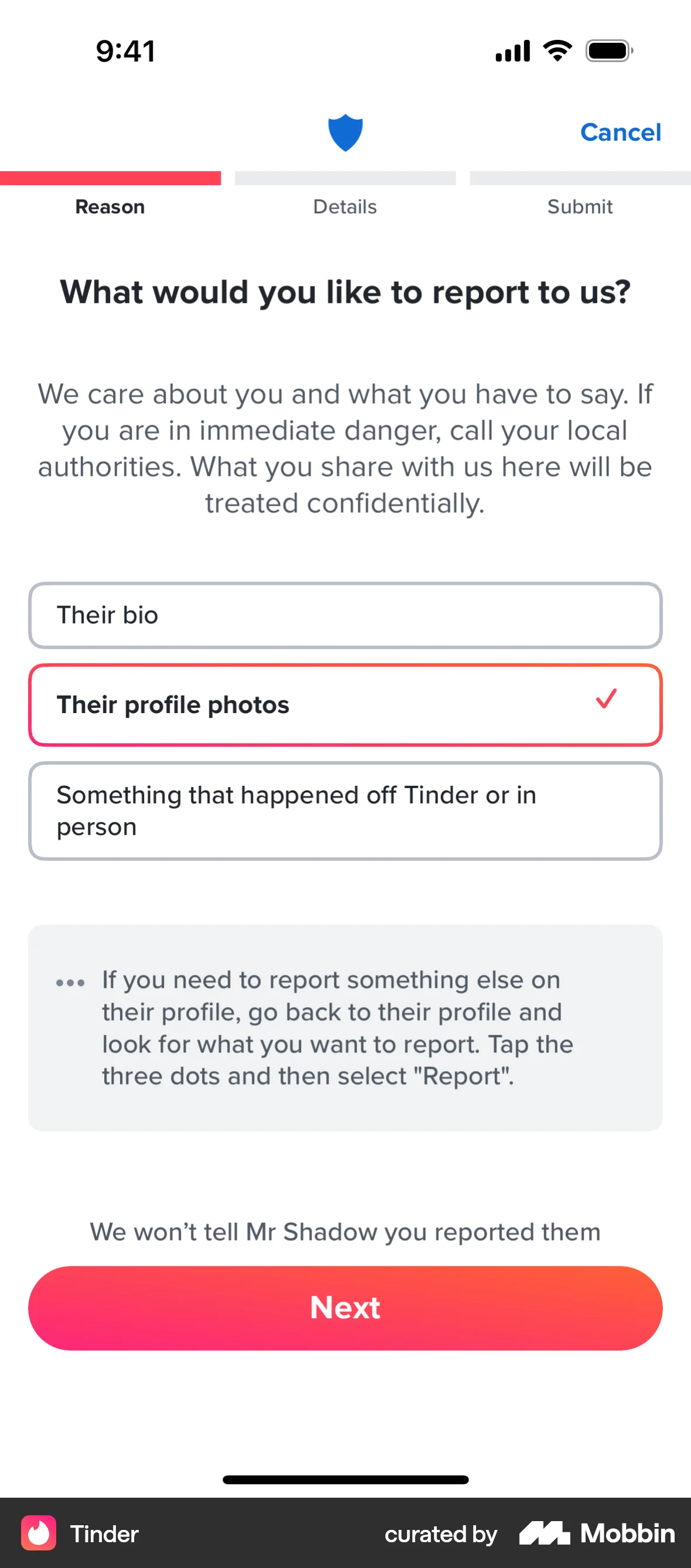 Tinder iOS screen containing Progress Indicator UI element