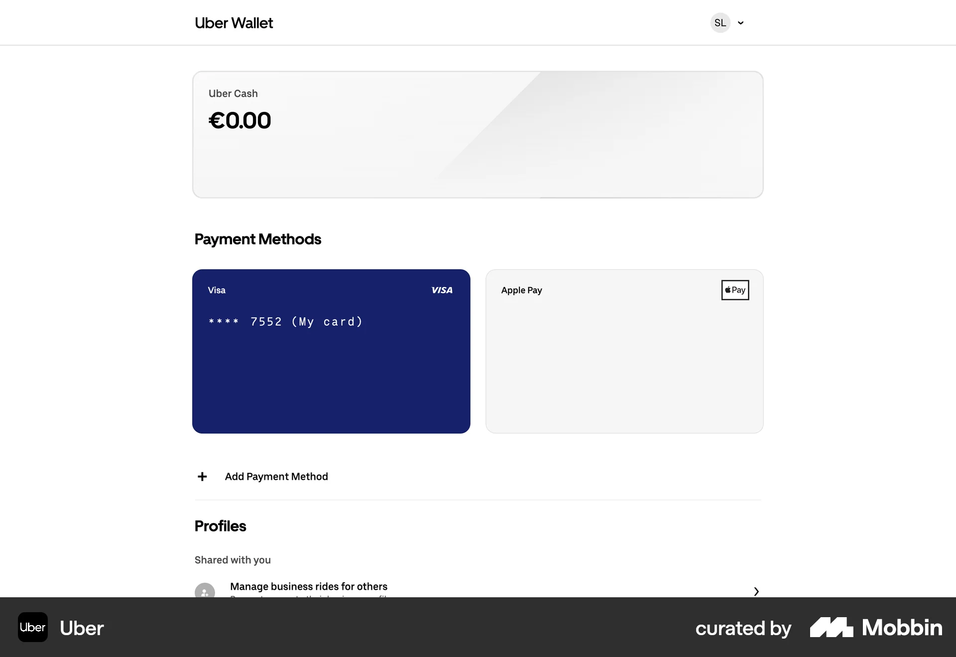 Uber Web Wallet & Balance screen