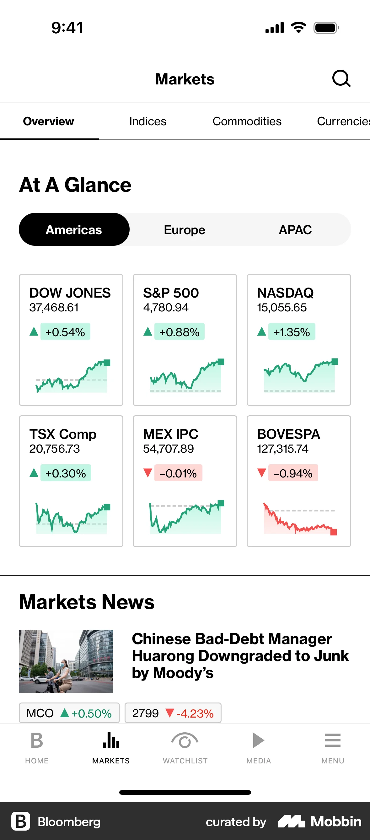 Bloomberg iOS screen containing Tab UI element