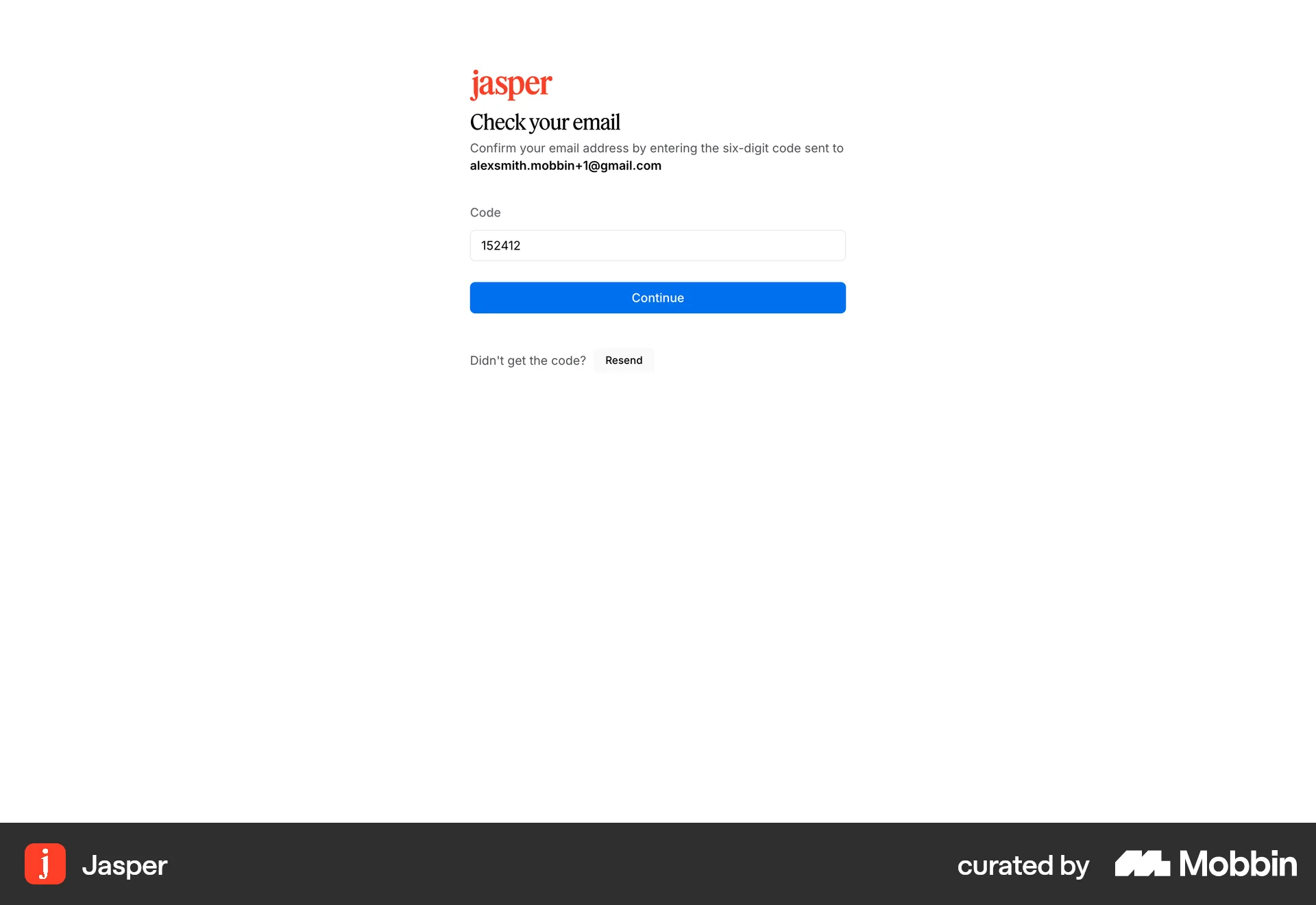 Jasper Web Verification screen