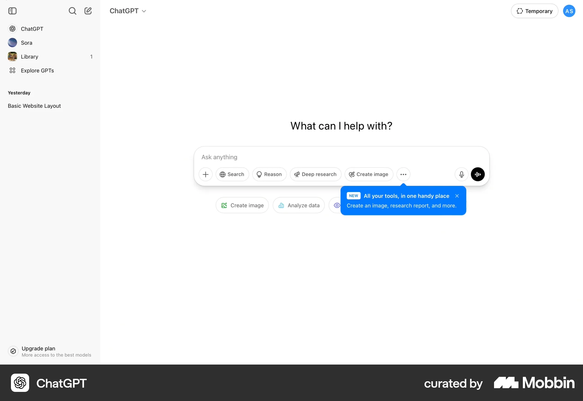 ChatGPT Web screen containing Coach Marks UI element