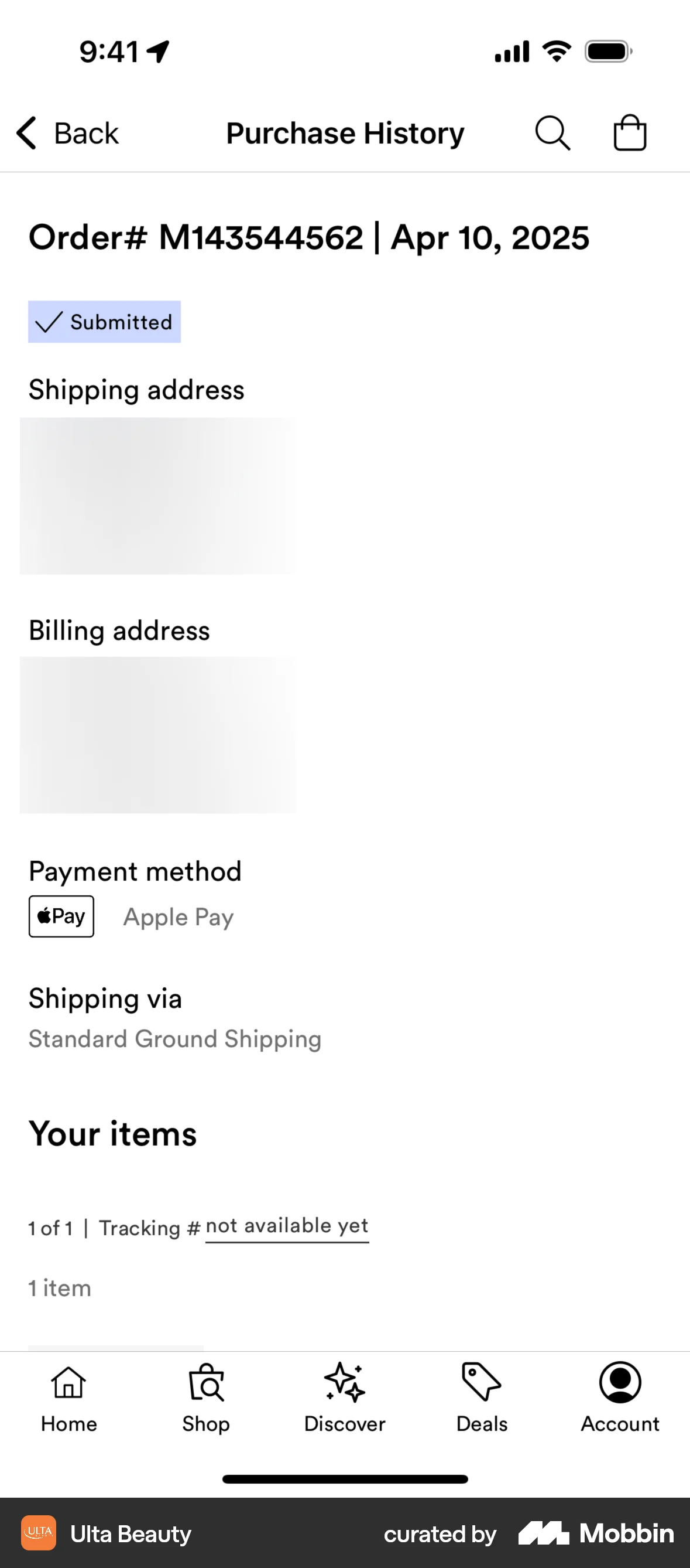 Ulta Beauty iOS Order Detail screen