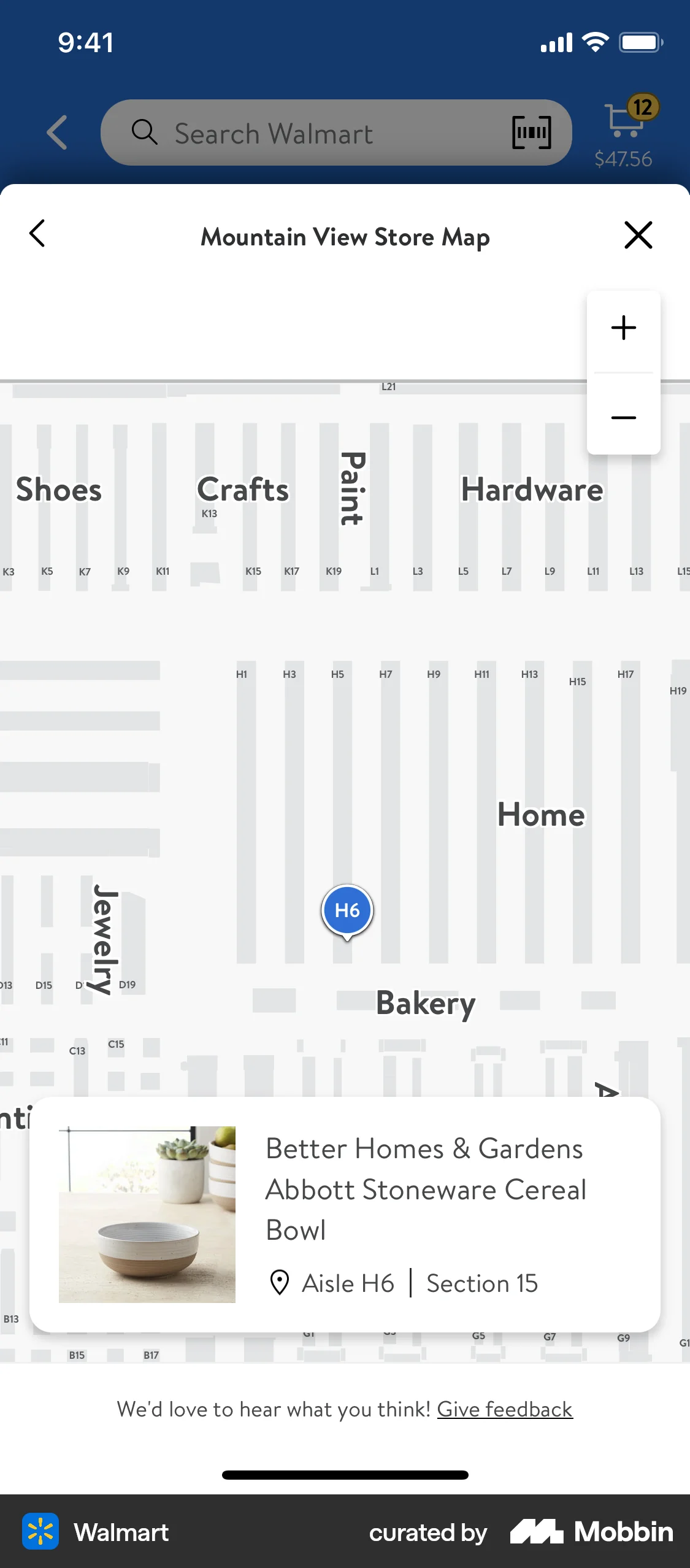 Walmart iOS screen containing Map Pin UI element