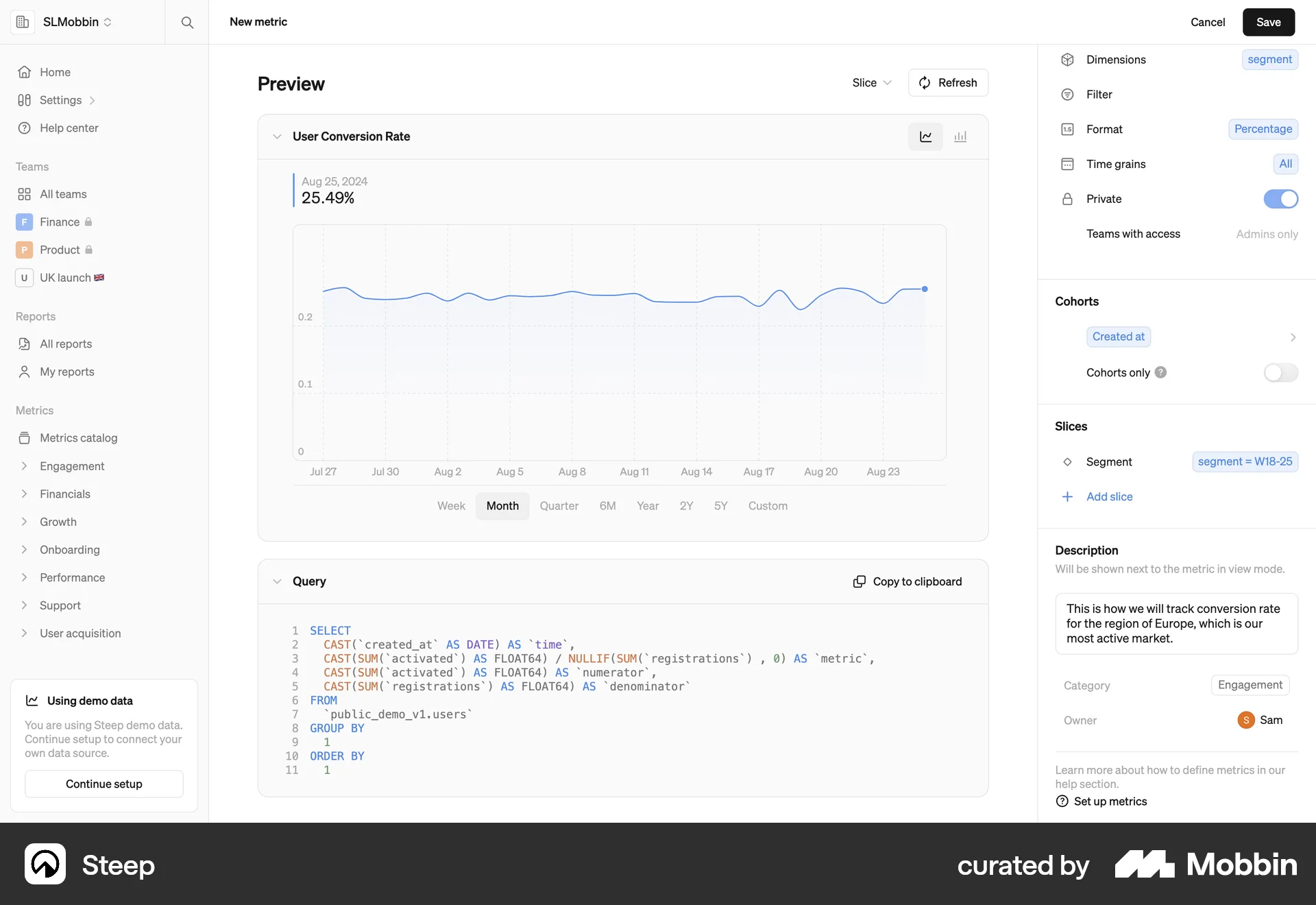 Steep Web Internal Tool screen