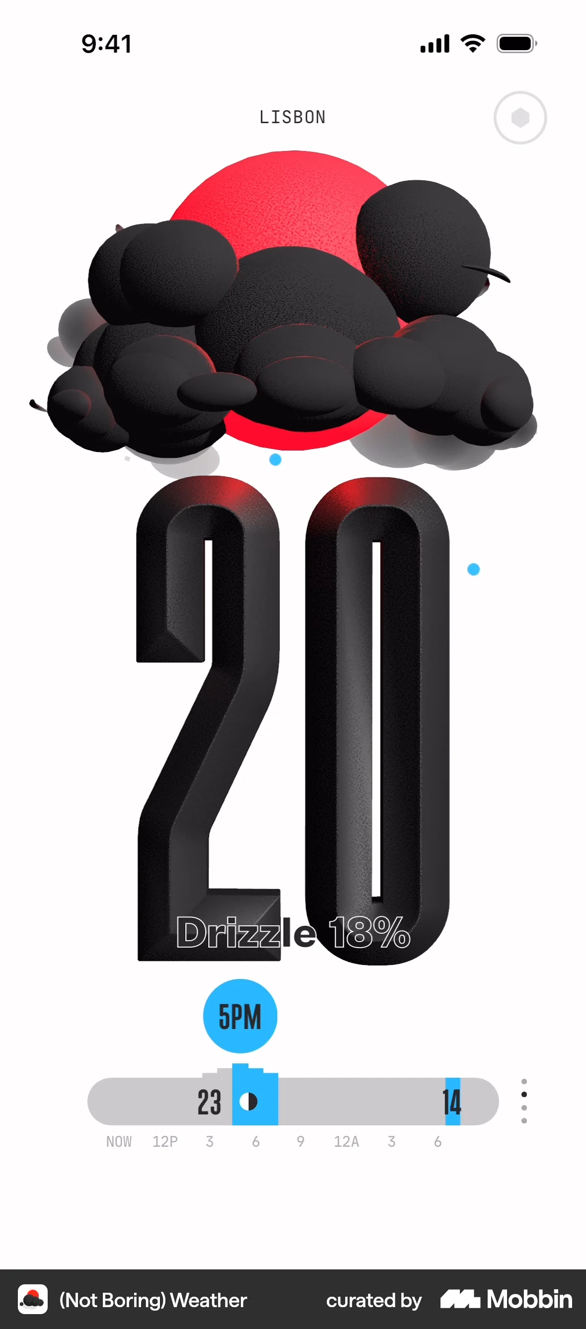 (Not Boring) Weather iOS screen containing Tooltip UI element