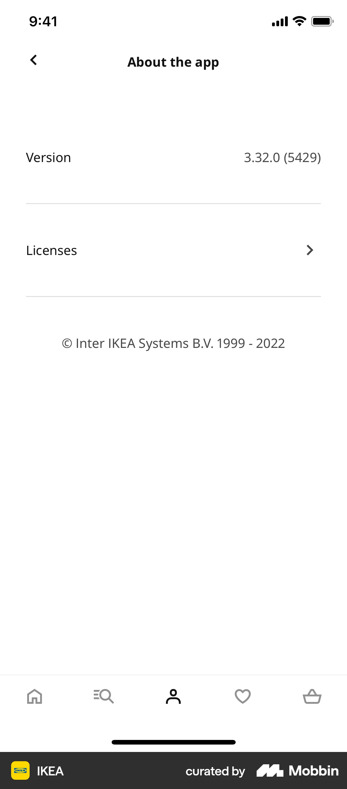 IKEA iOS About screen