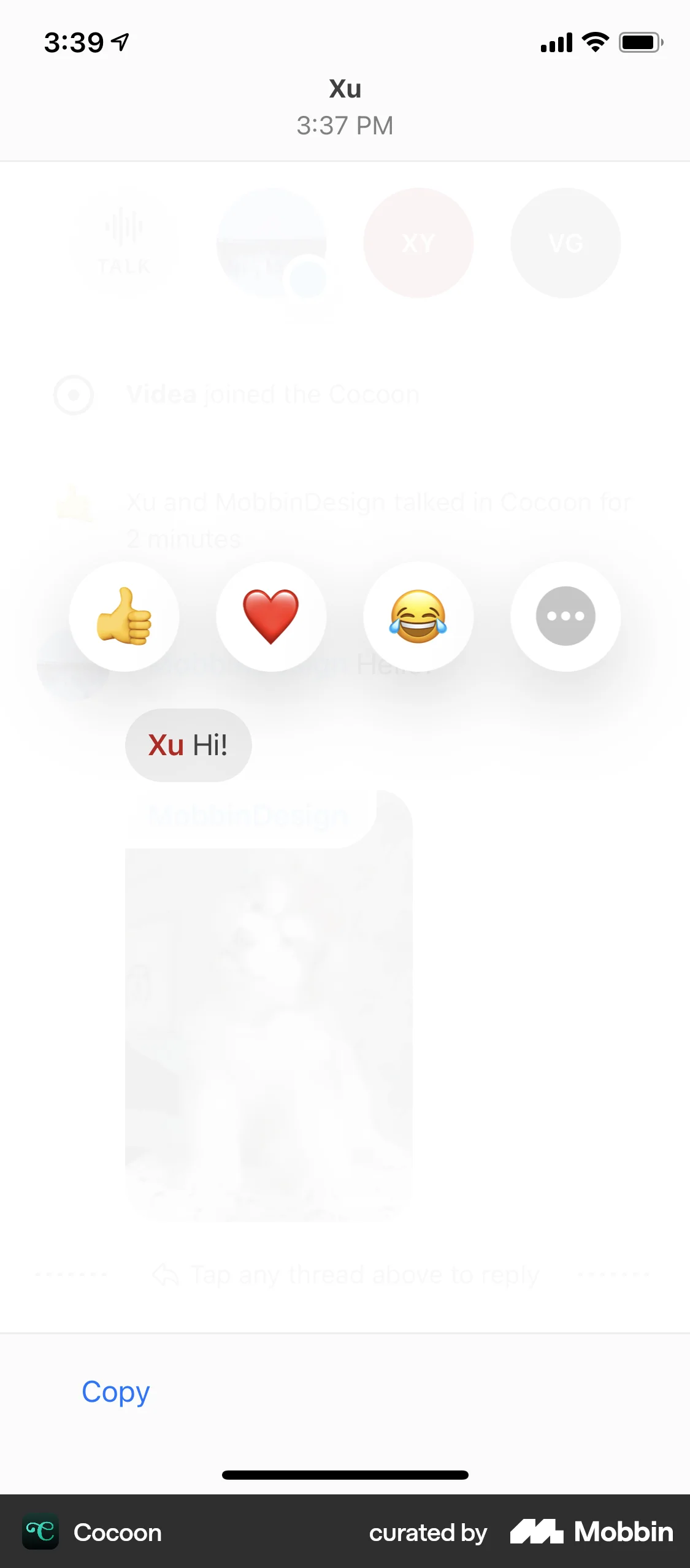 Cocoon iOS Like & Upvote screen