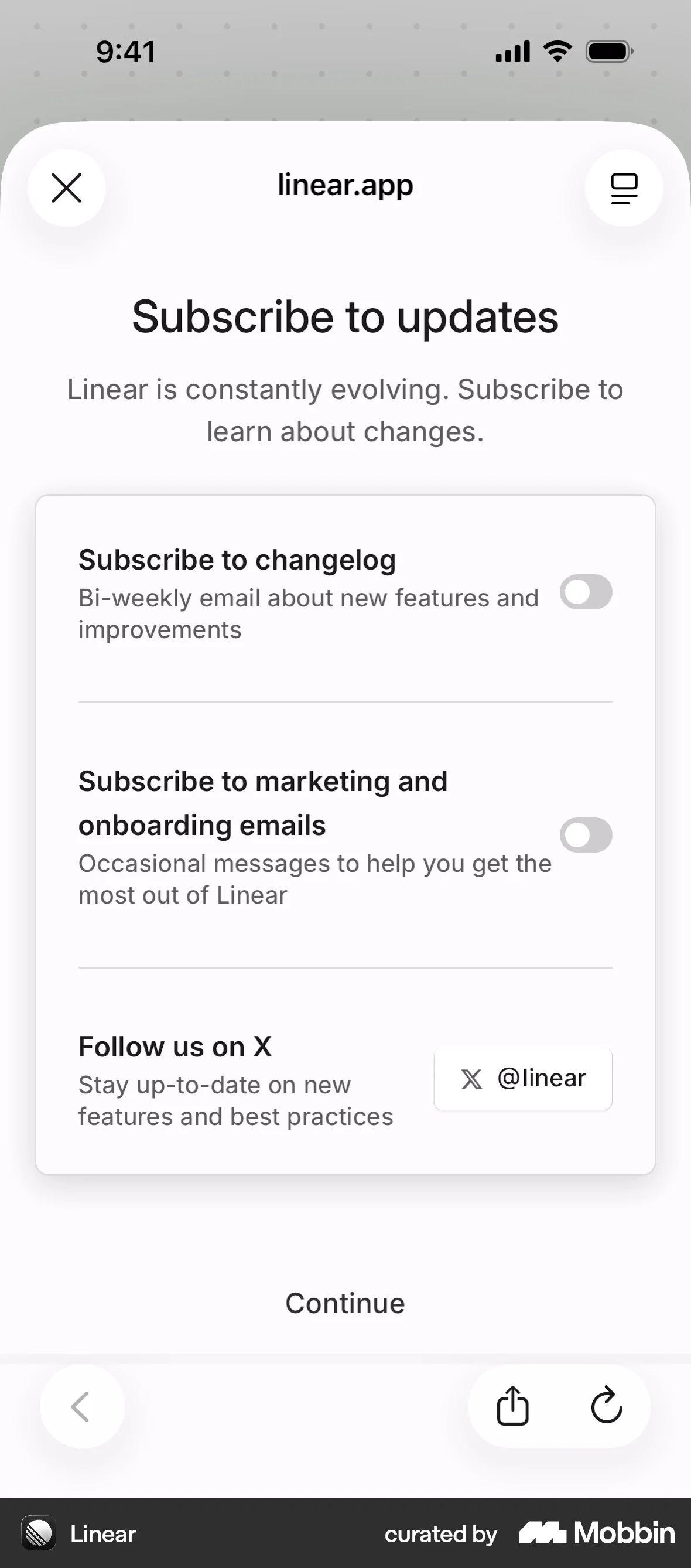 Linear Mobile Onboarding screen