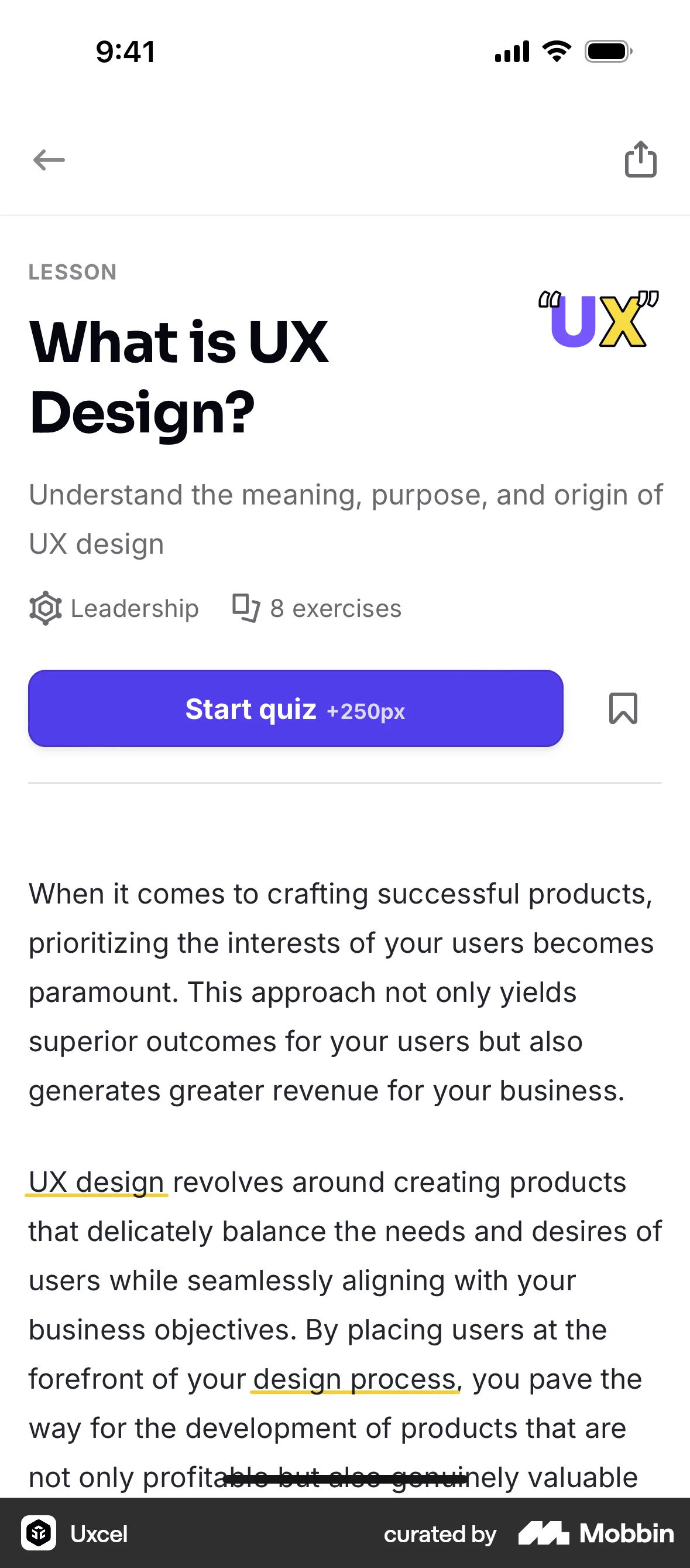 Uxcel Go iOS Saving a course Flow | Mobbin