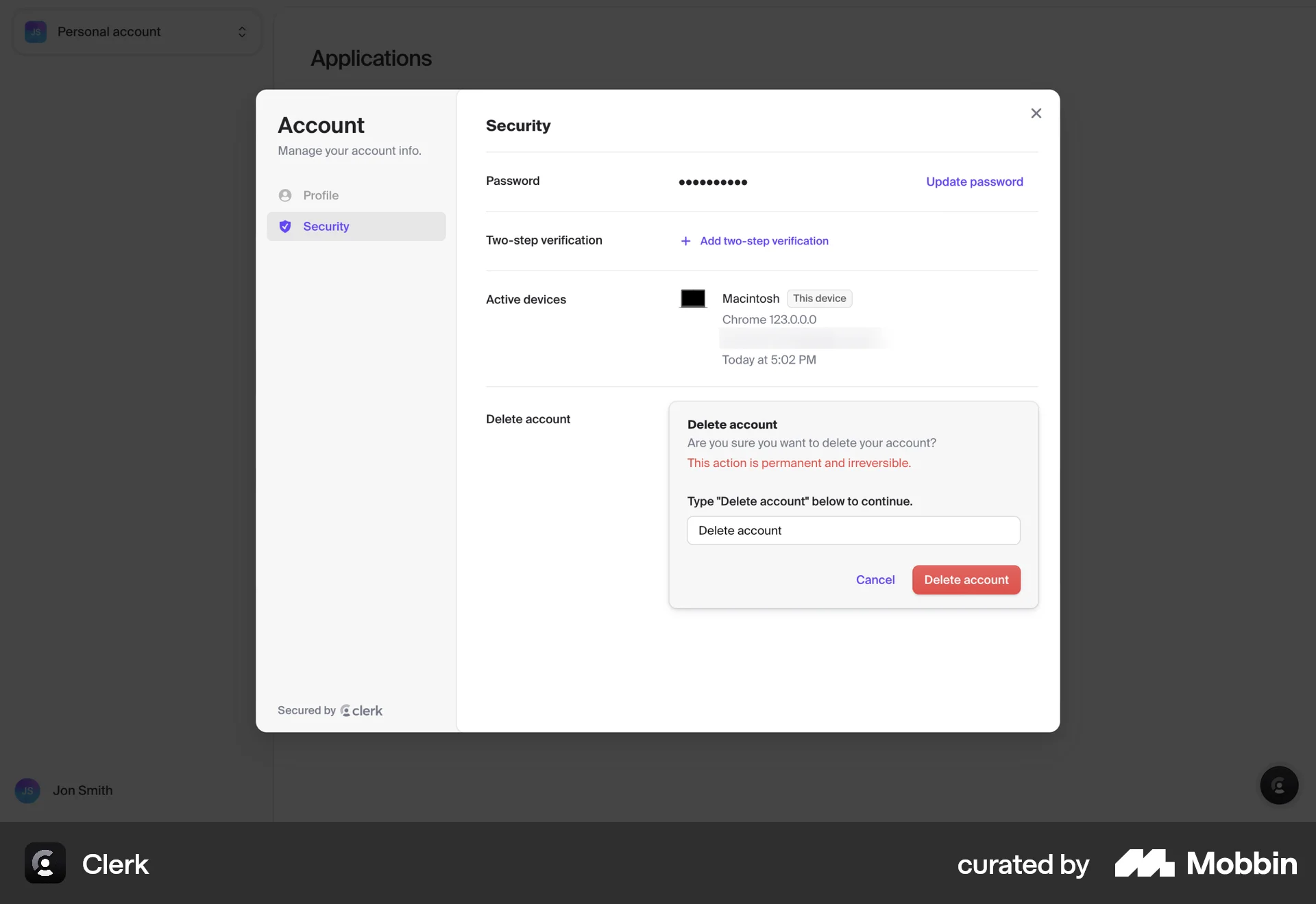 Clerk Web Confirmation screen