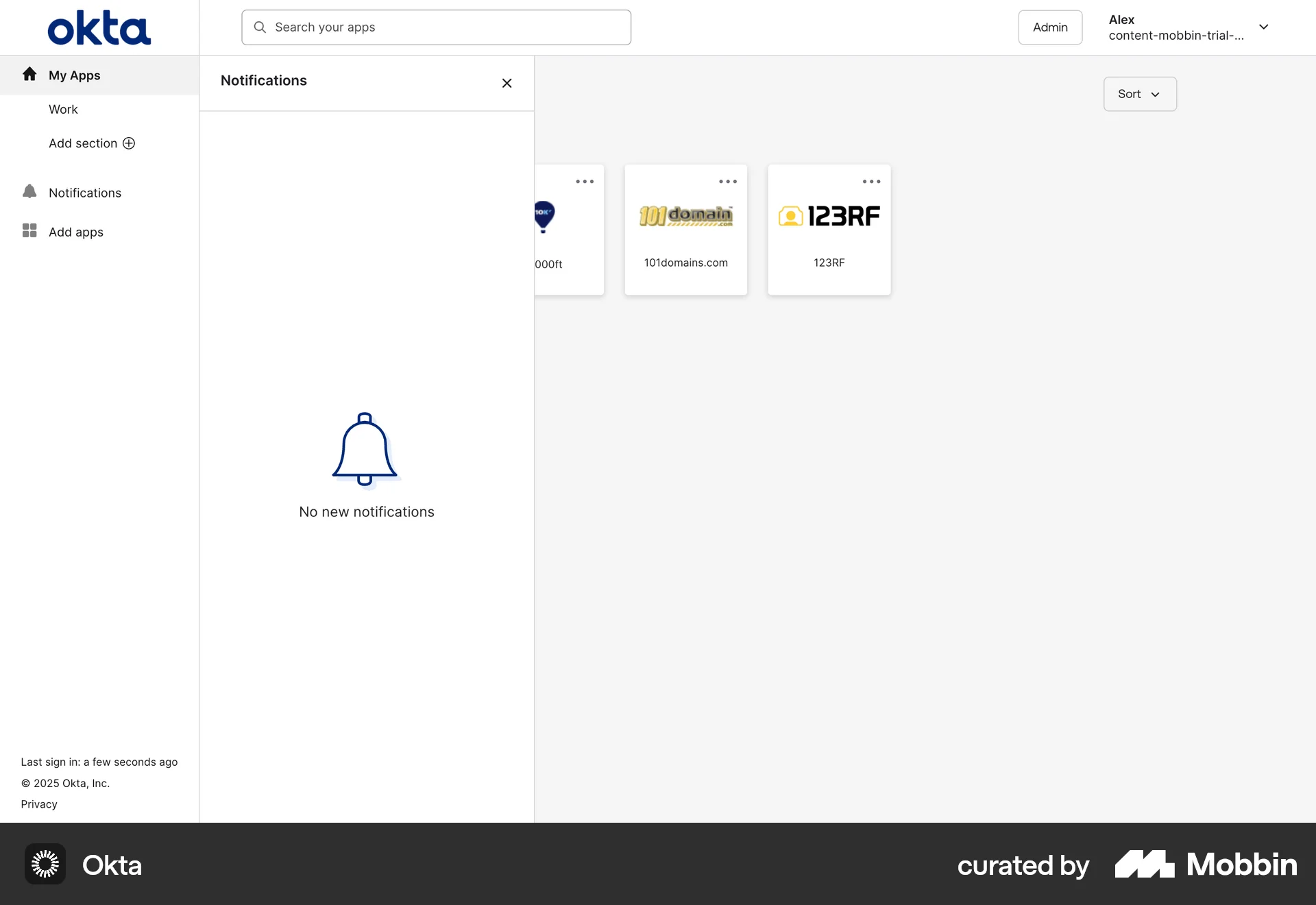 Okta Web Empty State screen