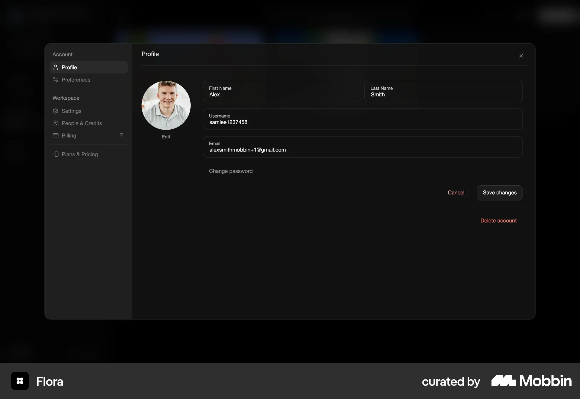 FLORA Web Settings & Preferences screen