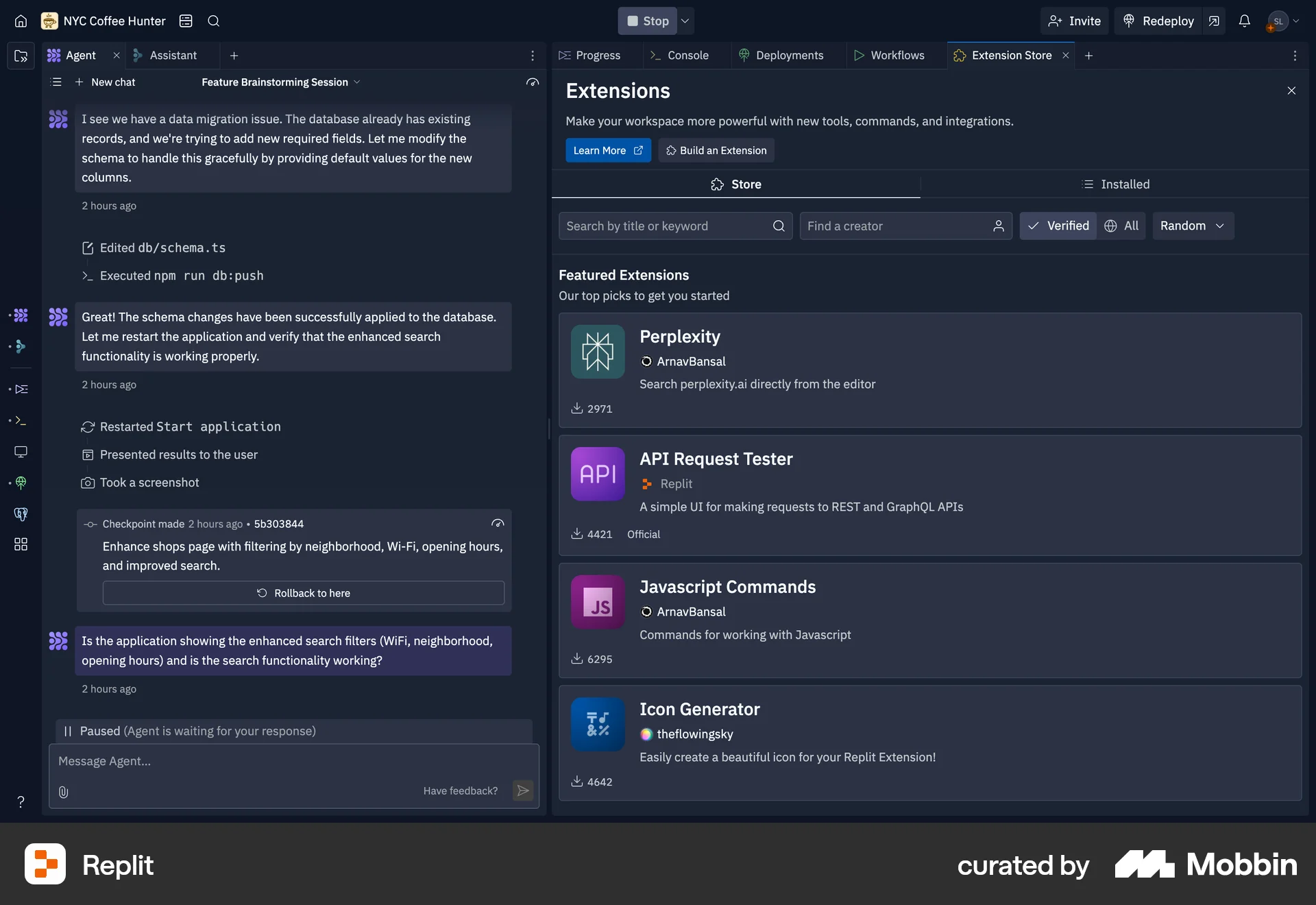 Replit Web screen containing Tab UI element