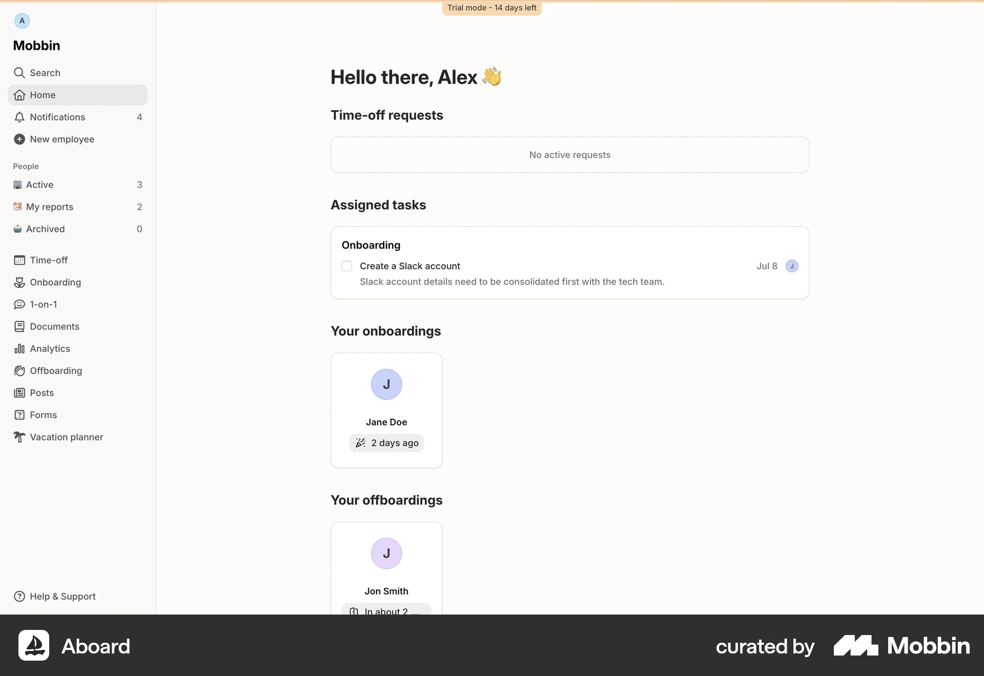 Aboard Web Goal & Task screen