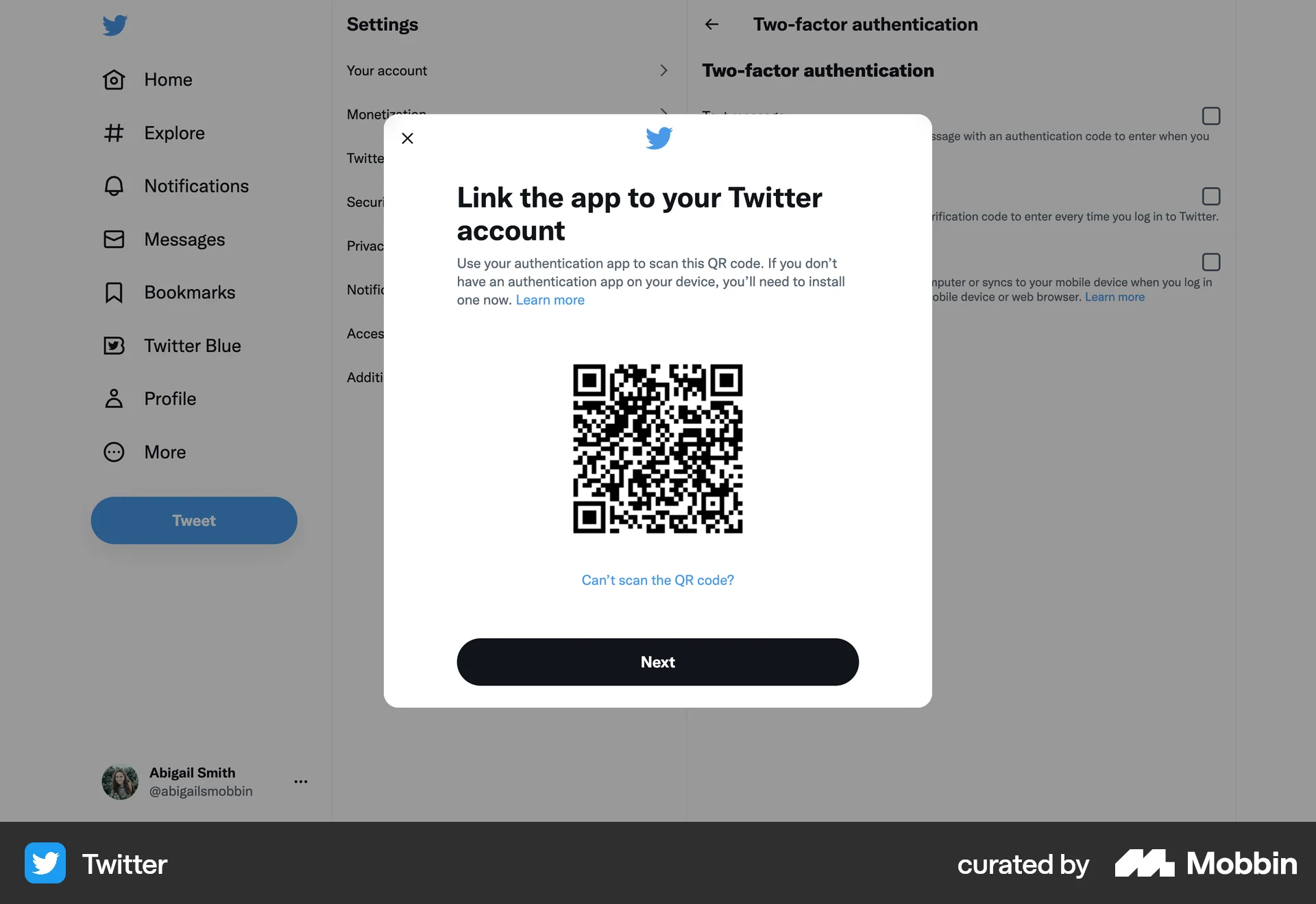 X Web QR Code screen