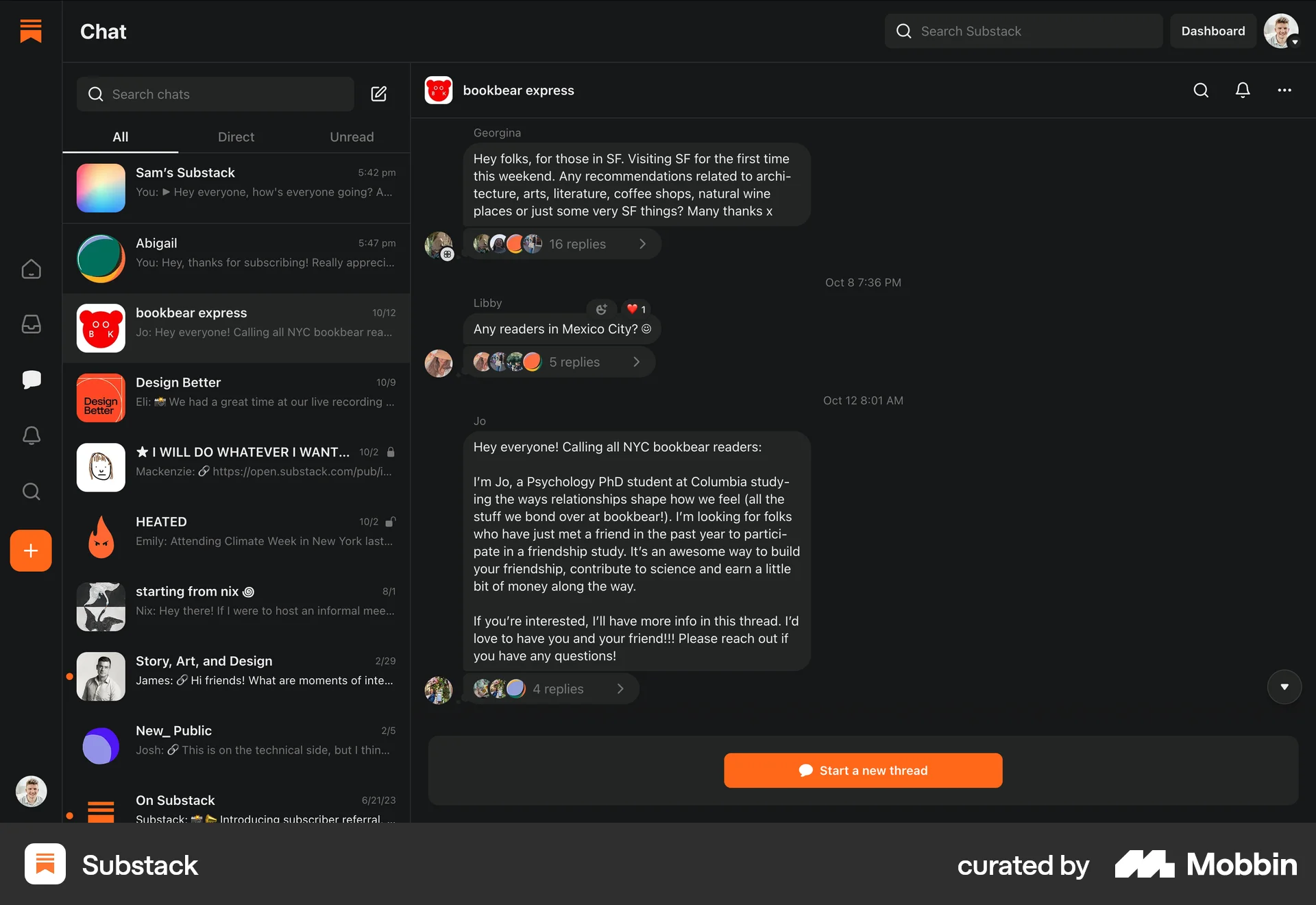 Substack Web Dark Mode screen