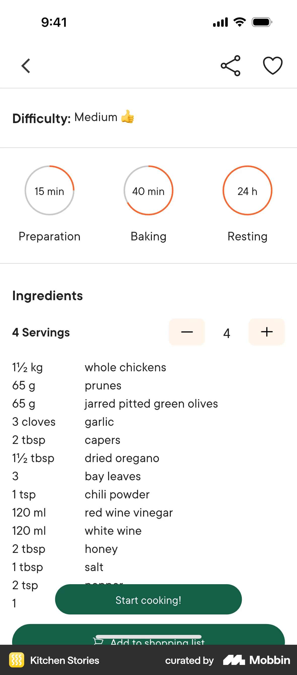 Kitchen Stories iOS Recipe Detail screen