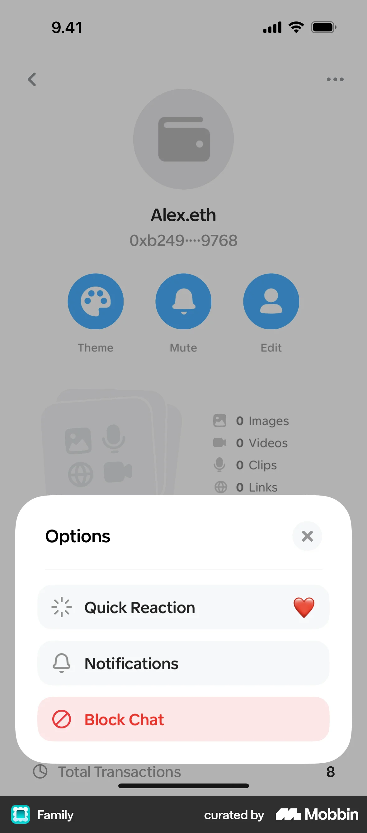 Family iOS screen containing Action Sheet UI element