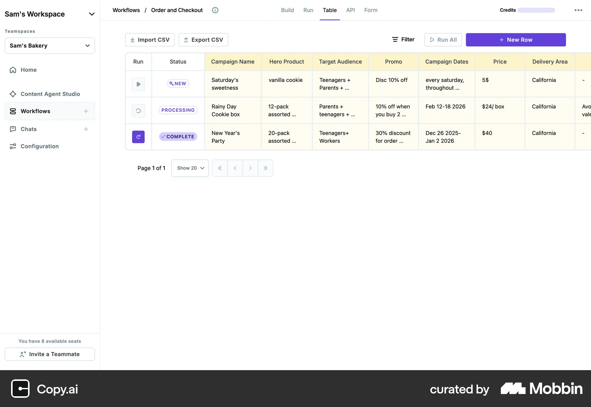 Copy.ai Web screen containing Pagination UI element