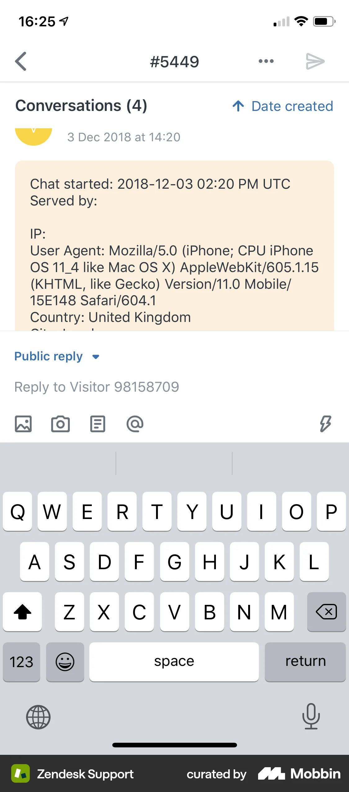 Zendesk Support iOS Comments screen