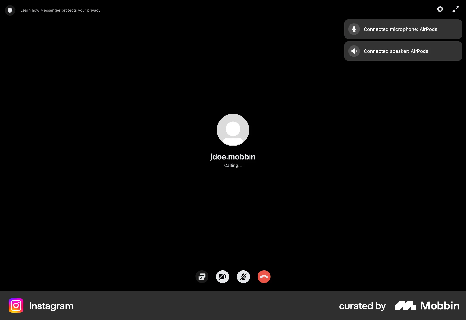 Instagram Web Call screen