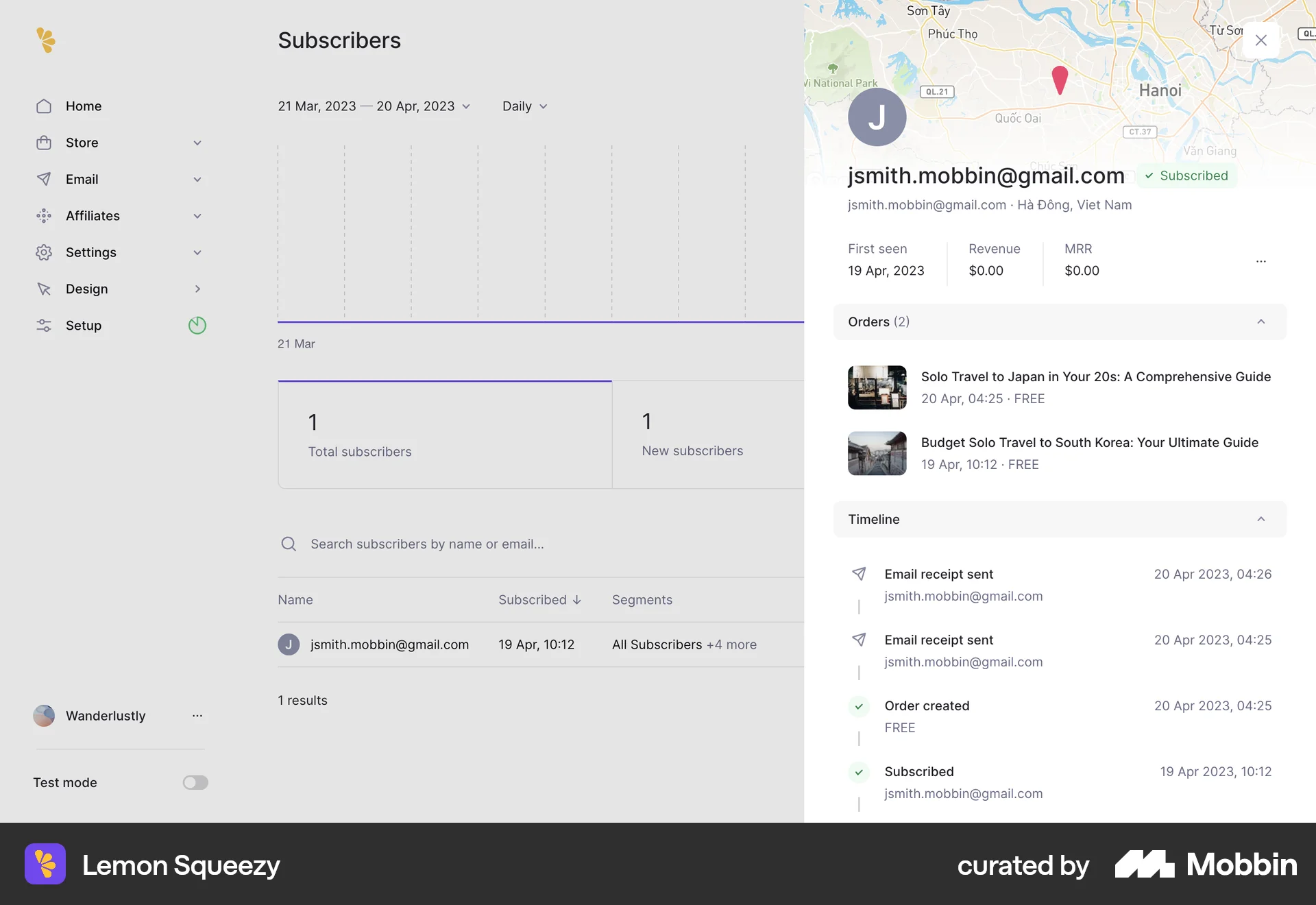 Lemon Squeezy Web Map screen