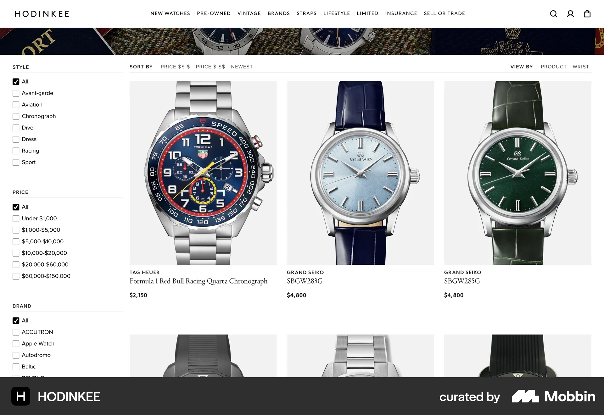 HODINKEE Web Shop & Storefront screen