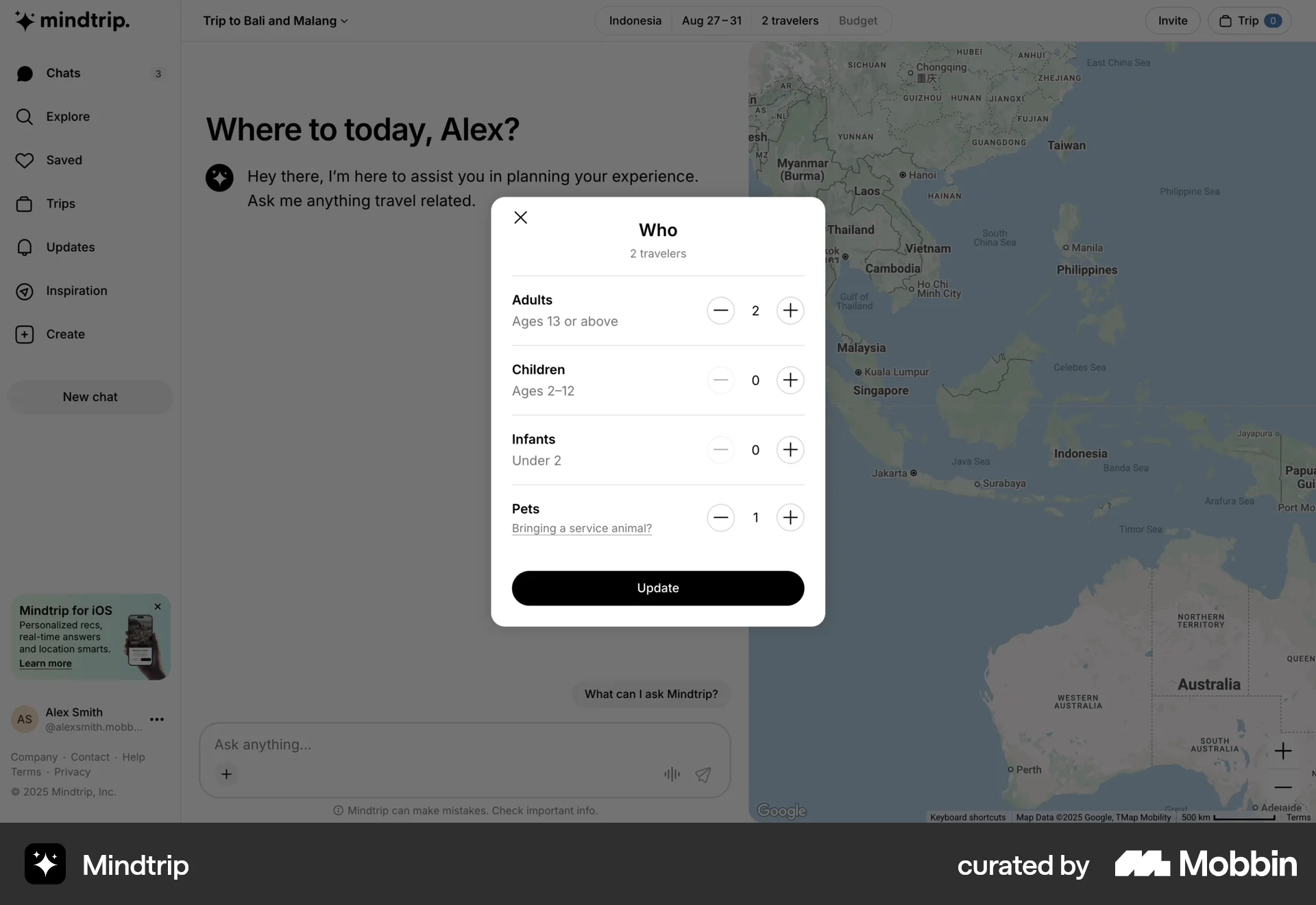 Mindtrip Web screen containing Stepper UI element