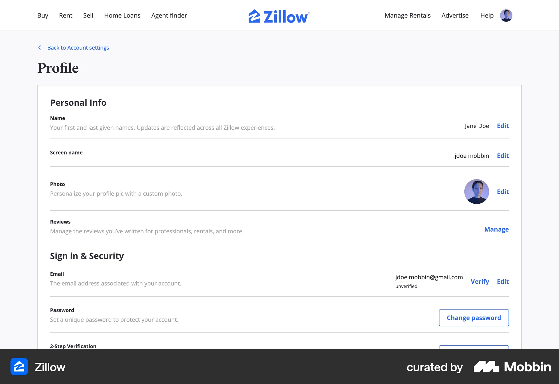 Zillow Web Real Estate App screen