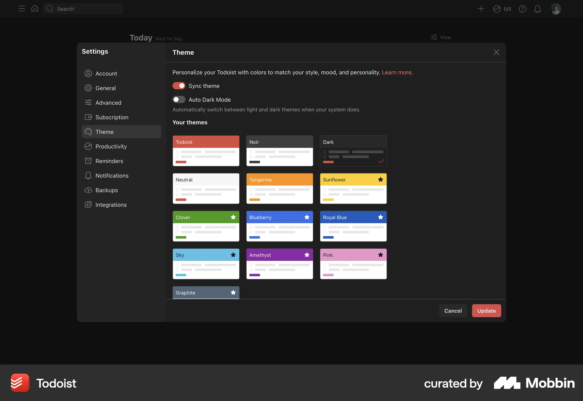 Todoist Web Dark Mode screen