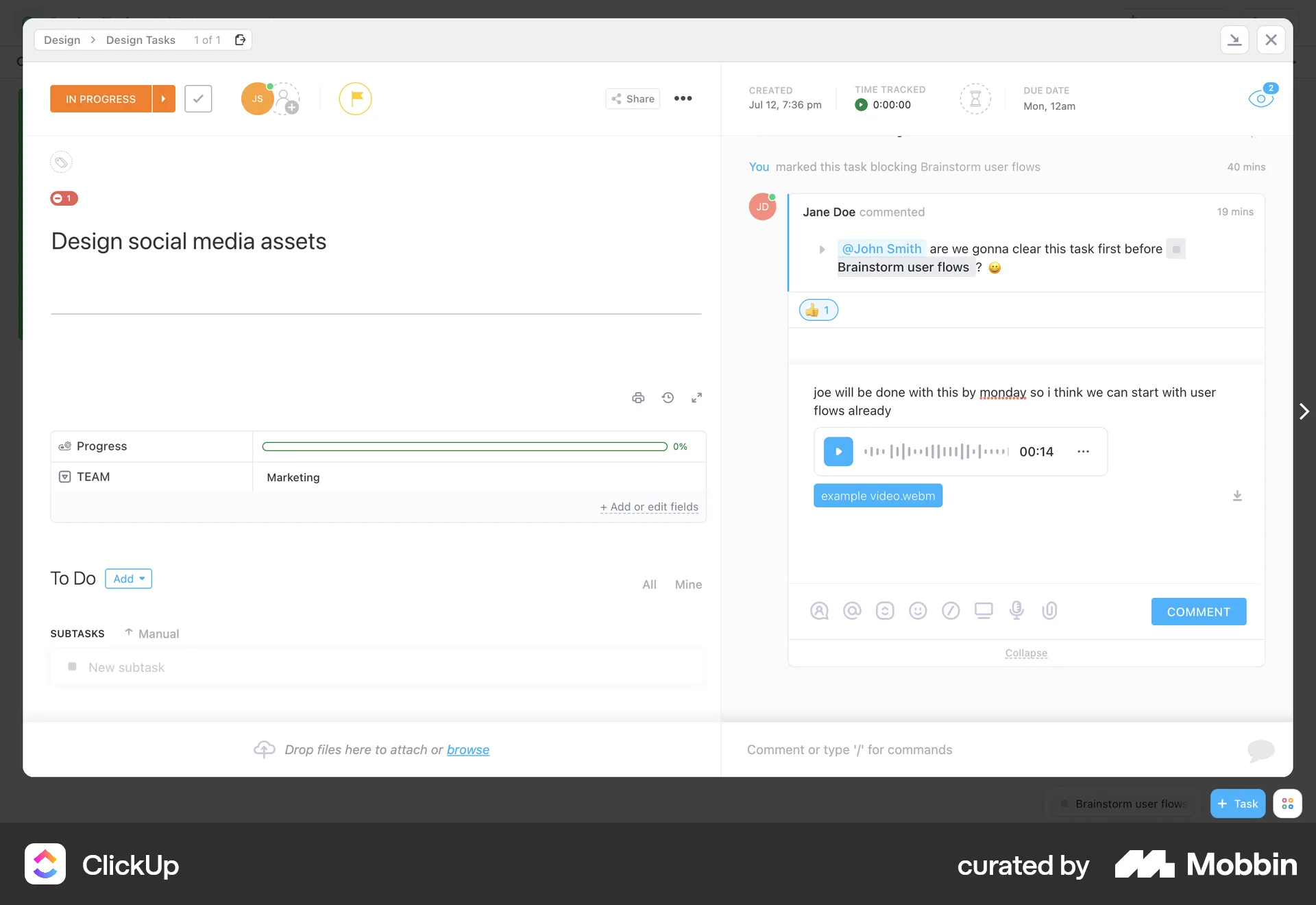 ClickUp Web Audio Player screen