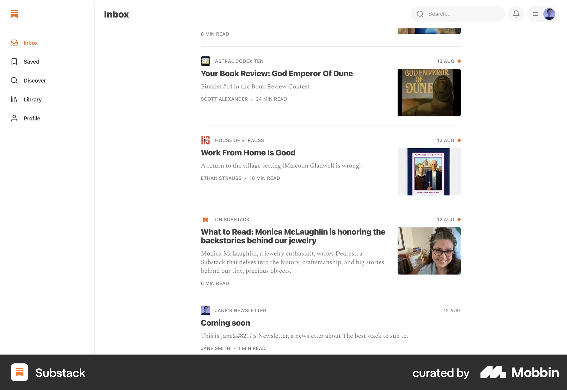 Substack Web News Feed screen