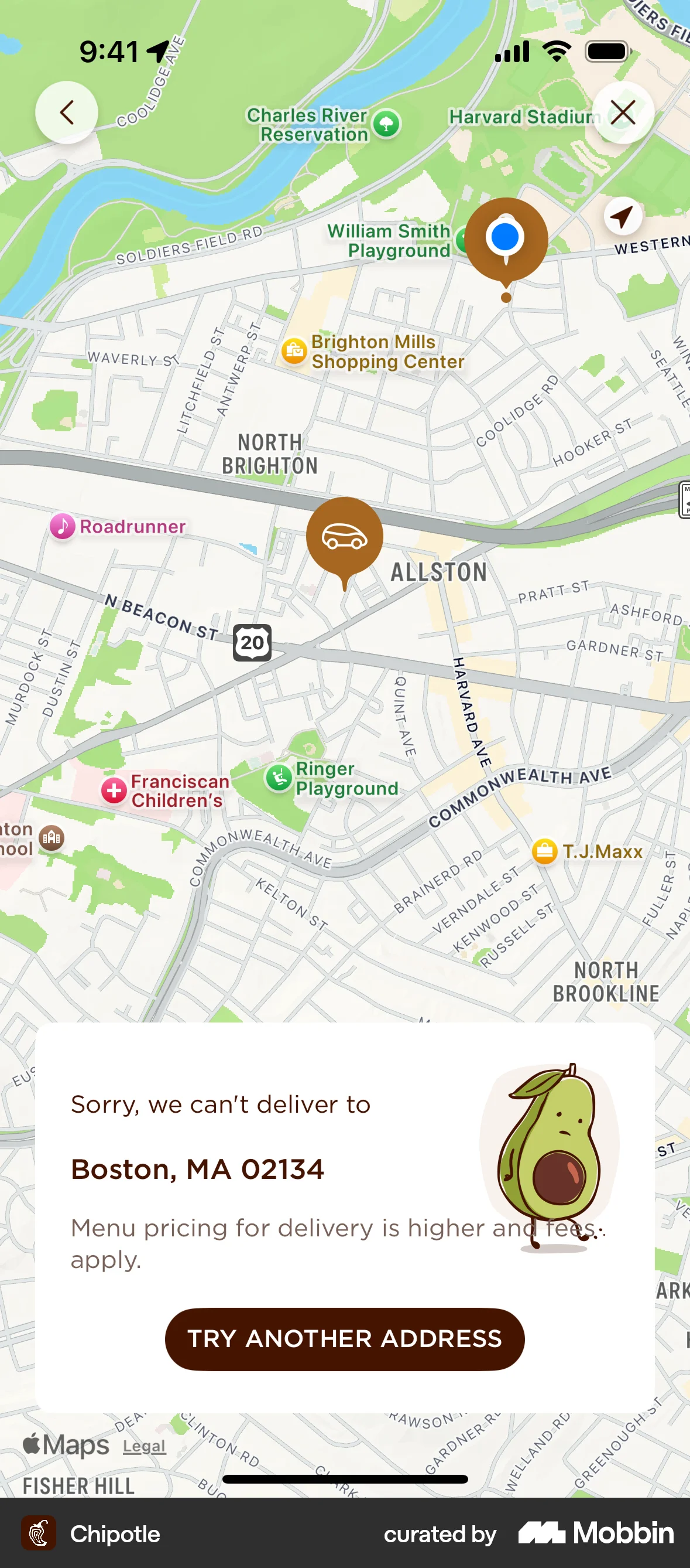 Chipotle iOS Error screen