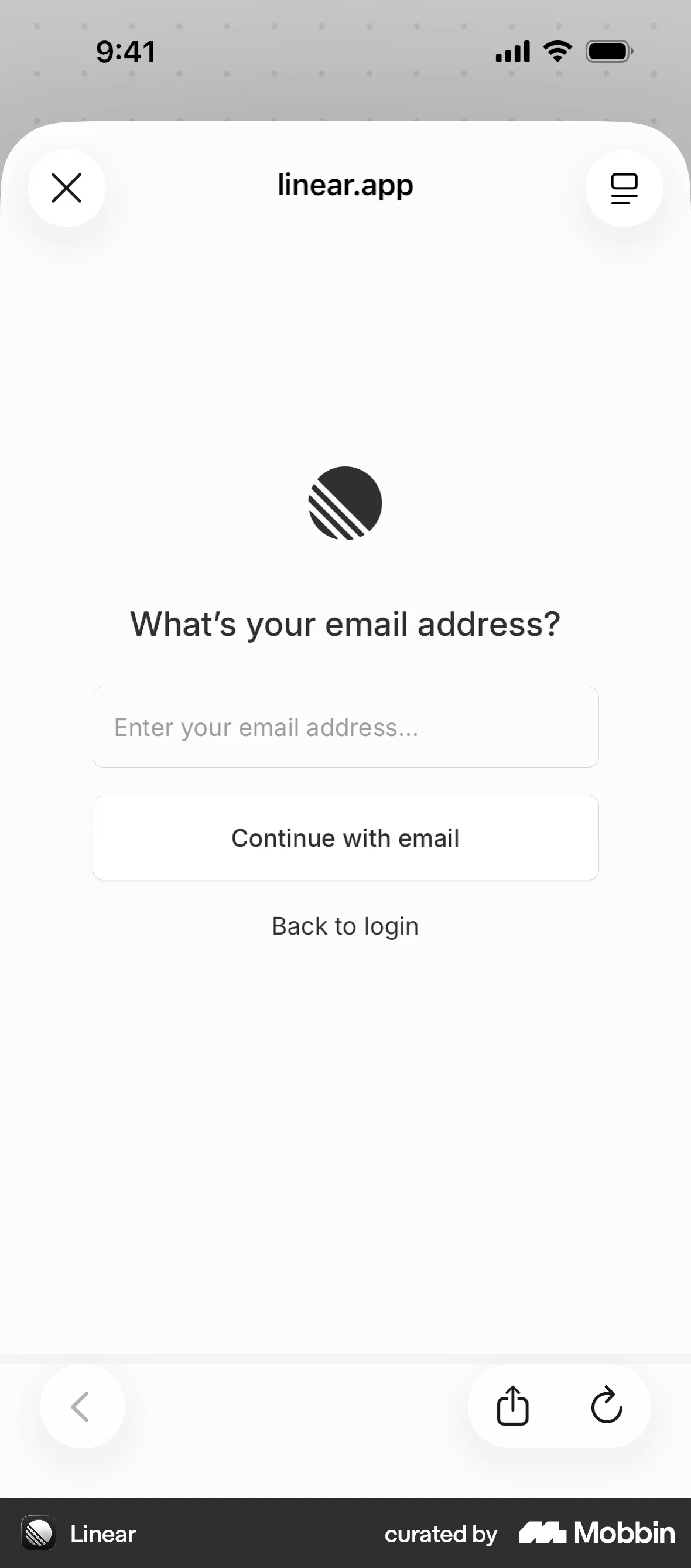 Linear Mobile Onboarding screen