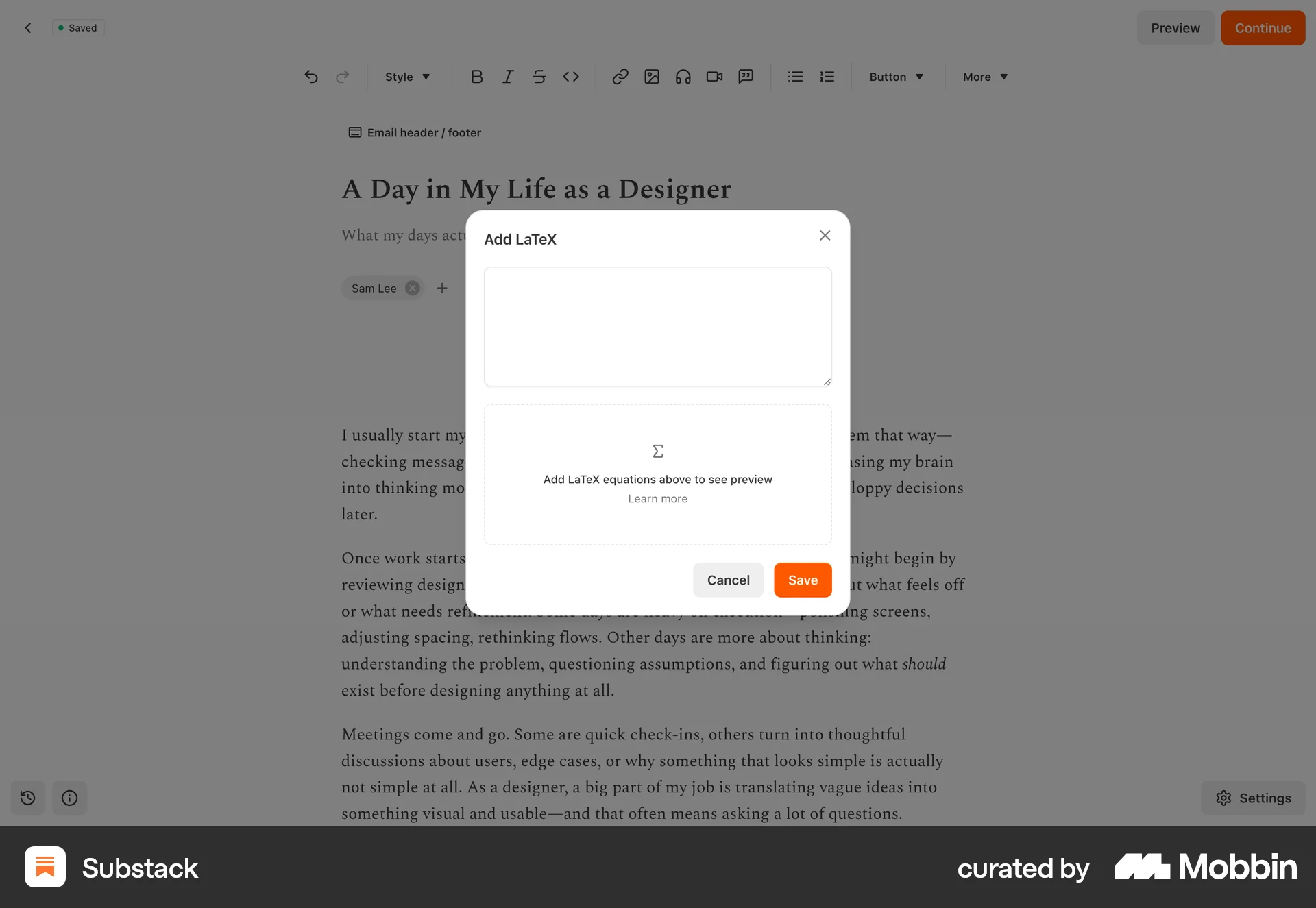 Substack Web screen containing Modal UI UI element