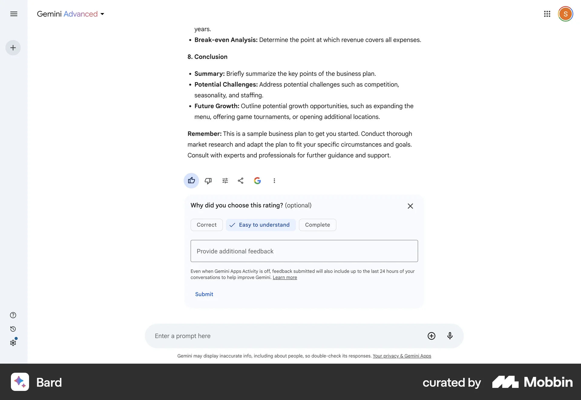 Google Gemini Web Reviews & Ratings screen