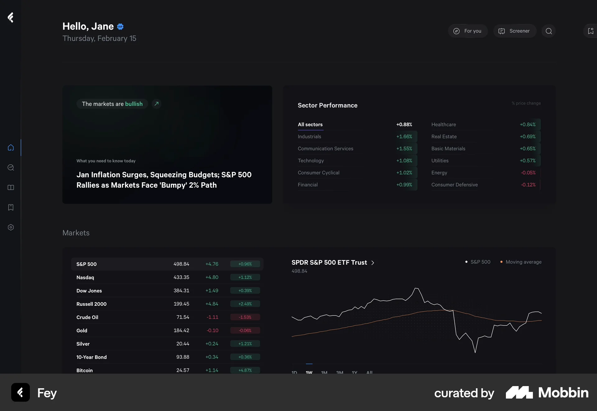 Fey Web screen containing Side Navigation UI element