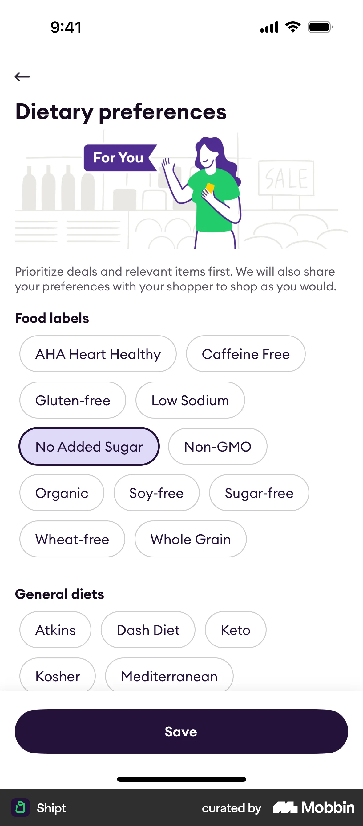 Shipt iOS screen containing Chip UI element