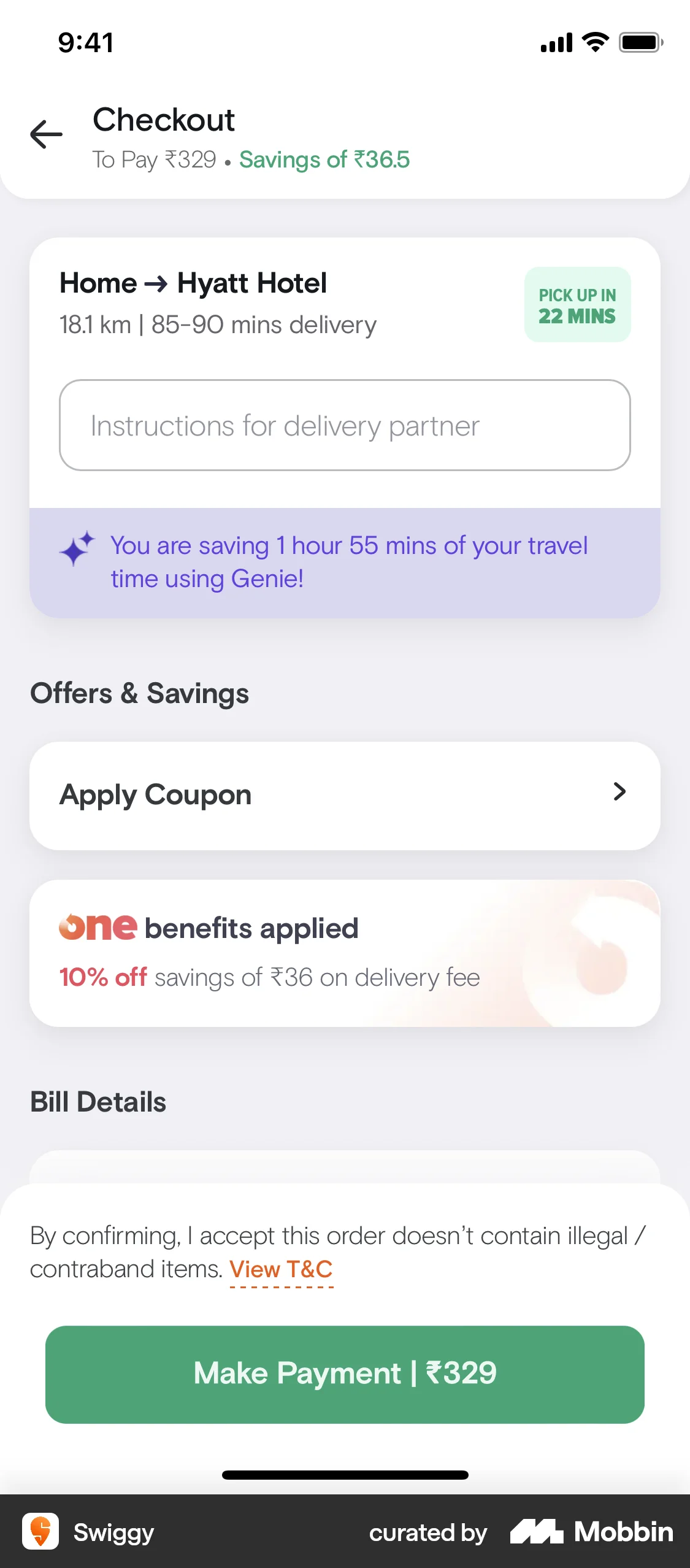 Swiggy iOS Checkout screen